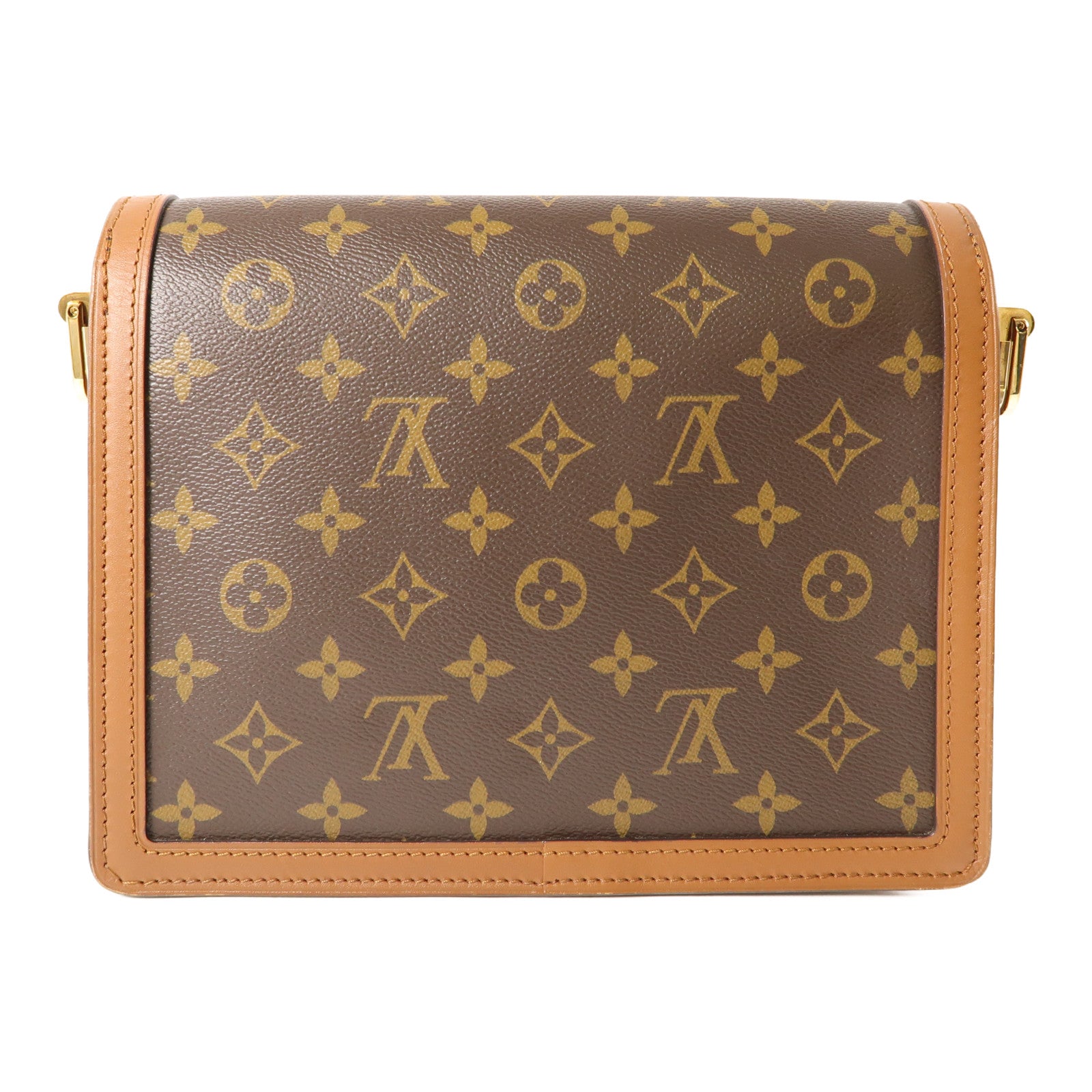 LOUIS VUITTON Monogram/Monogram Reverse Dauphine MM金扣手挽肩背兩用袋棕色