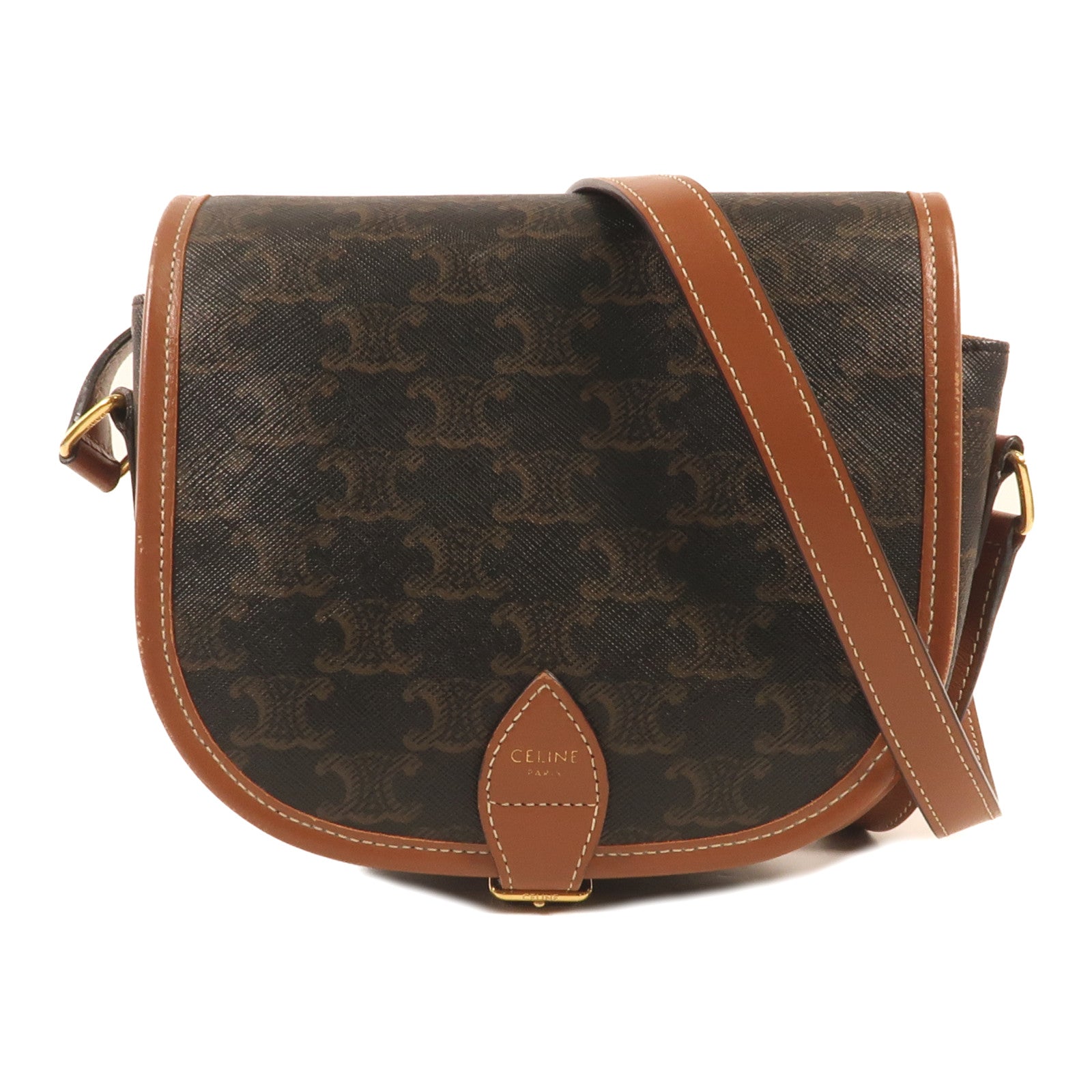 CELINE 塗層帆布Folco Bag金扣肩背袋