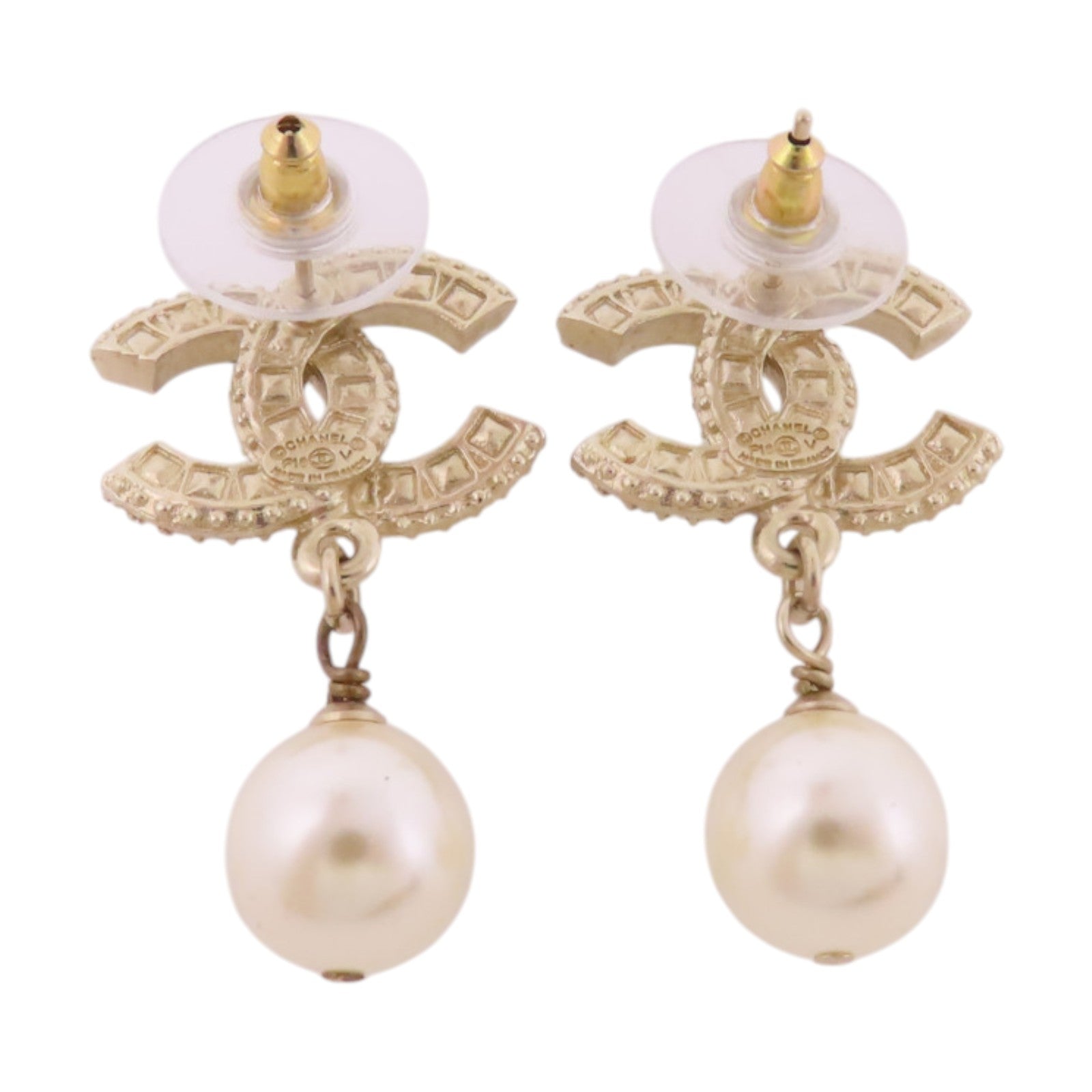 CHANEL 金屬/仿珍珠/水鑽Earrings金扣耳環