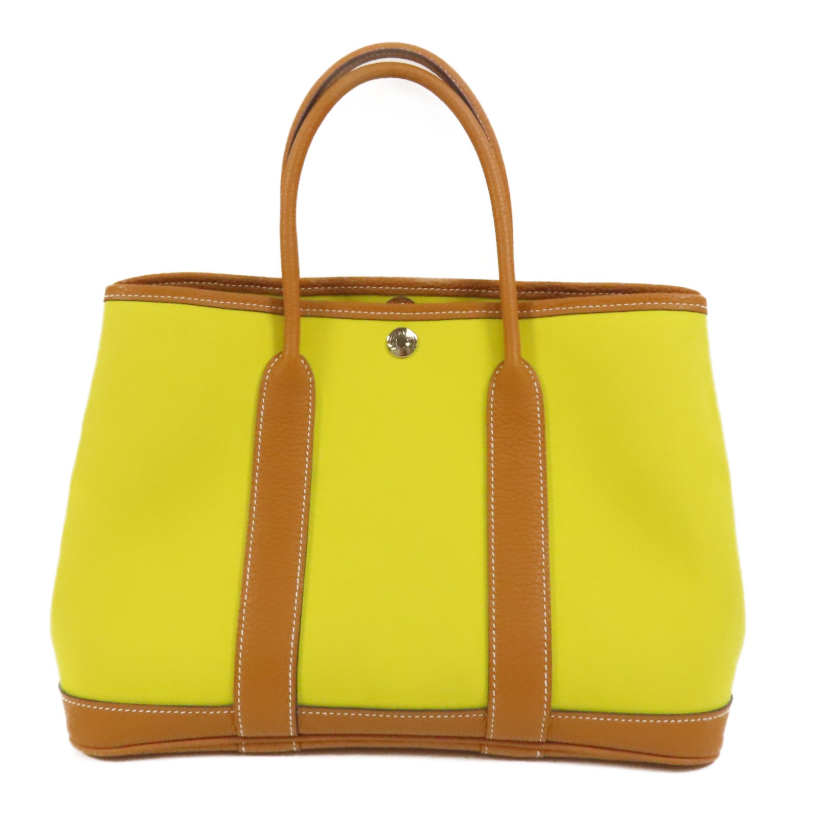 HERMES 帆布Garden Party TPM銀扣手挽袋Lime