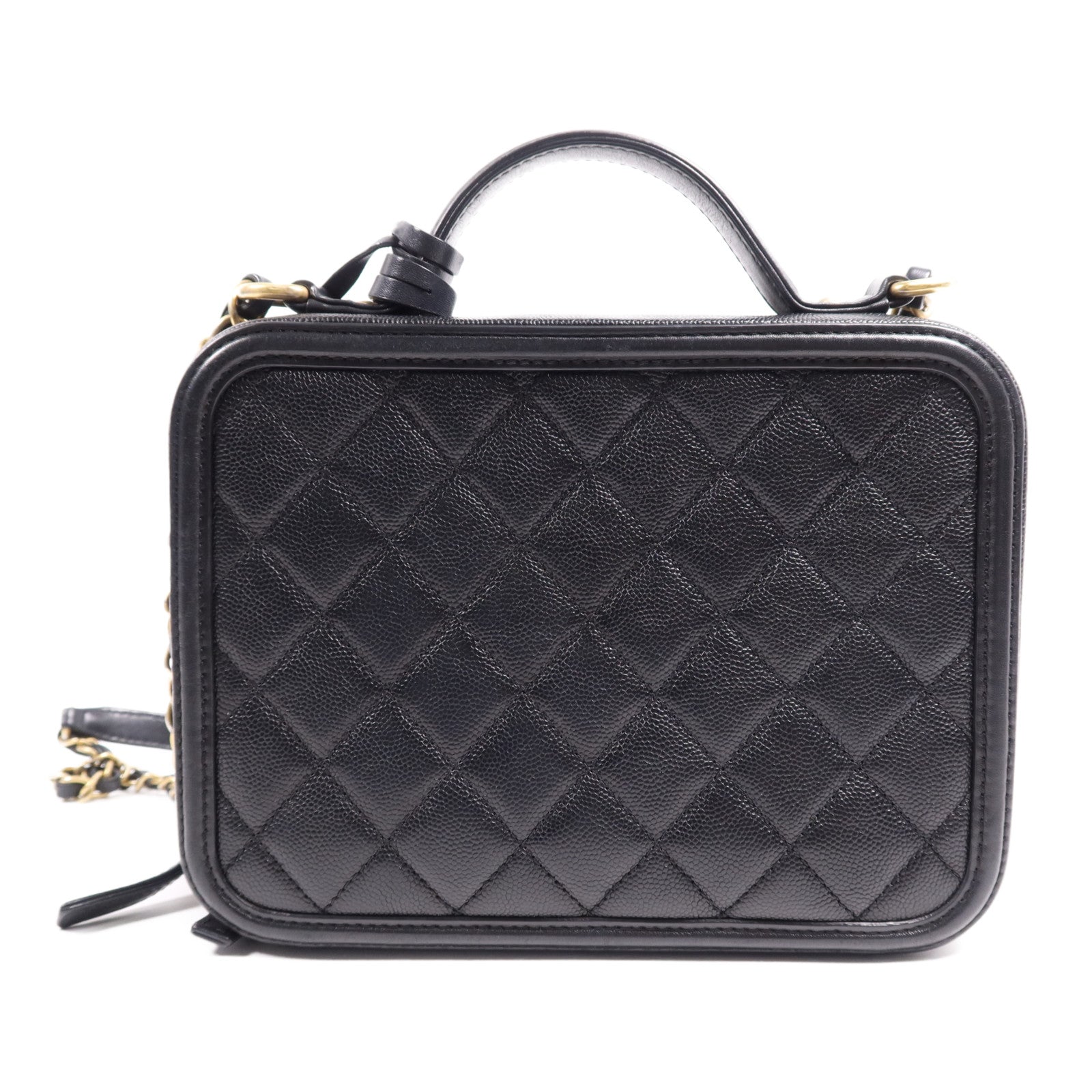 CHANEL 牛皮皮革Filigree Vanity Case金扣鏈帶手挽肩背兩用袋