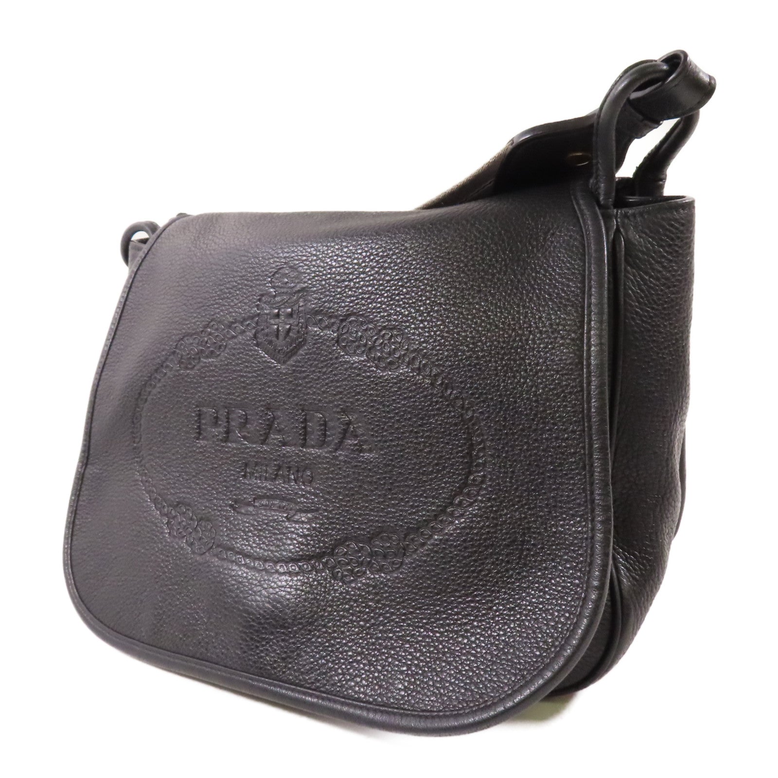 PRADA GHW Shoulder Bag 1BD109 Calfskin Leather Black