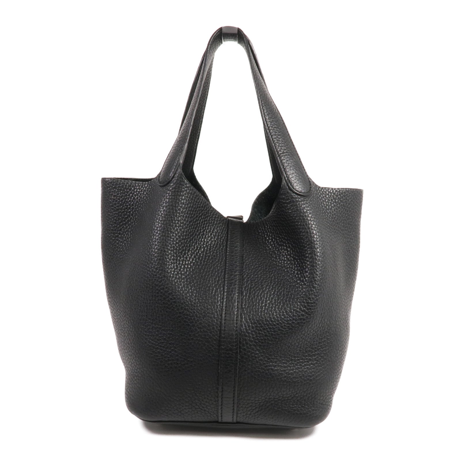 HERMES Clemence皮革Picotin MM銀扣手挽袋Noir