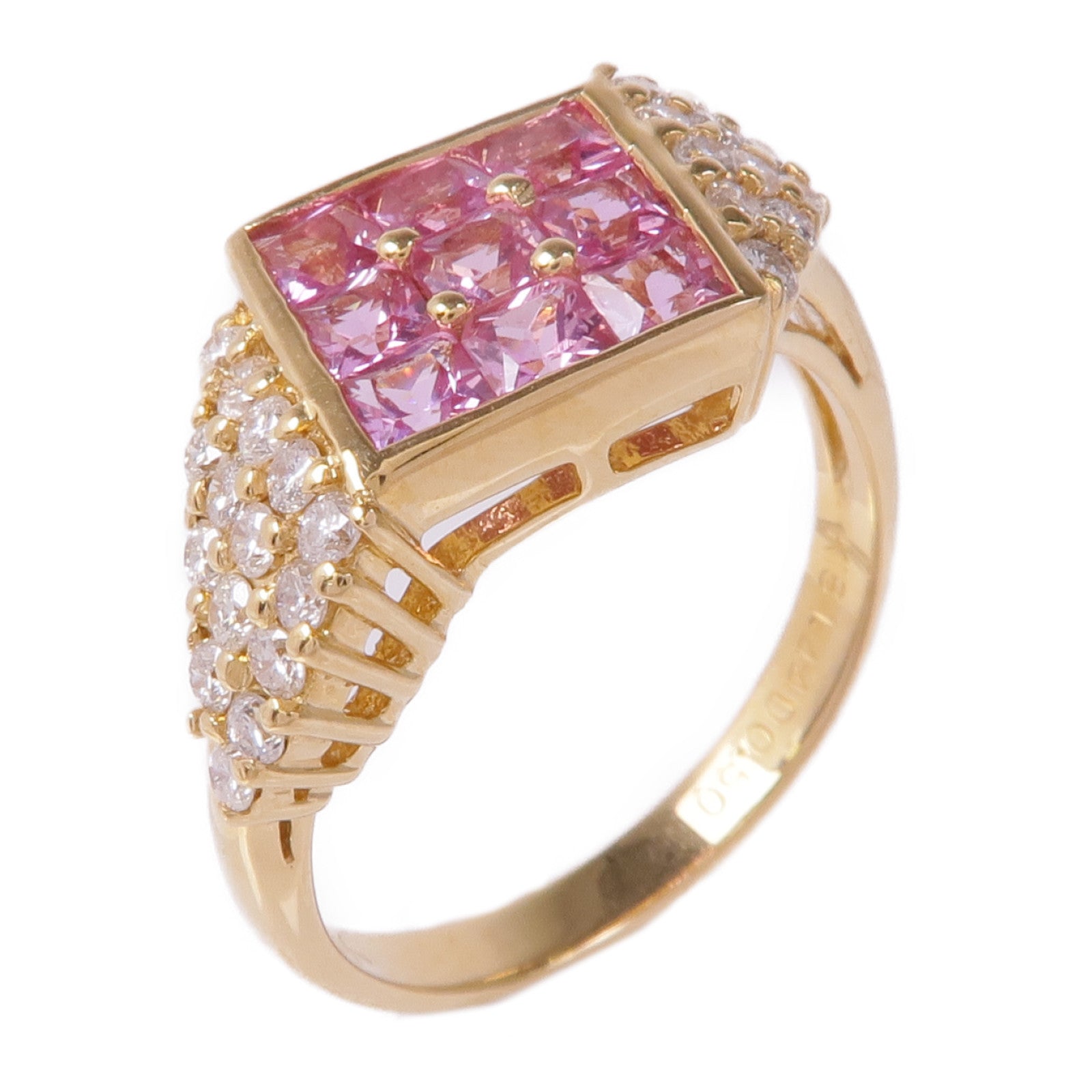 JEWELRY 18K黃金Pink Sapphire Diamond Ring粉紅色藍寶石/鑽石戒指US#6.75