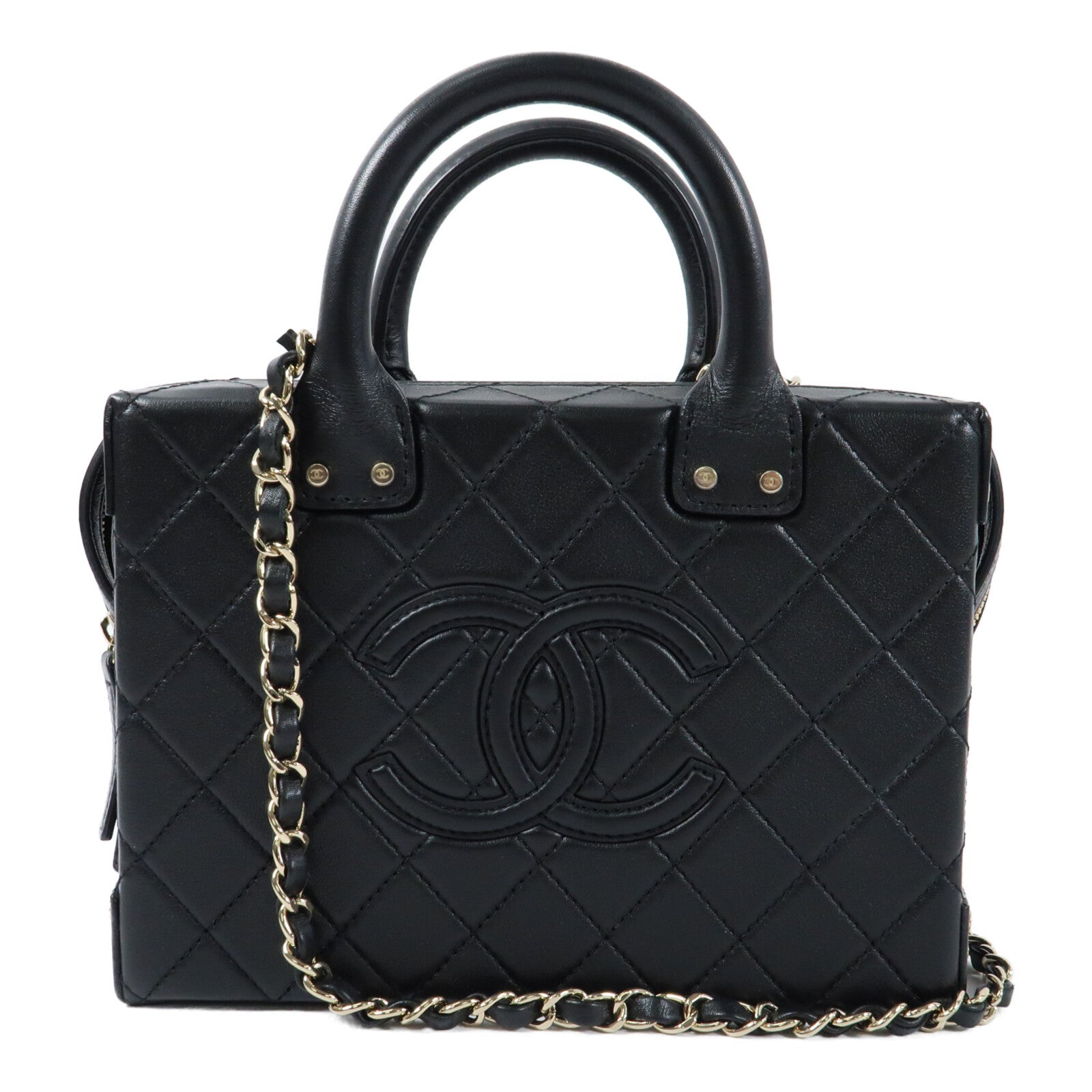 CHANEL 牛皮皮革Vanity Case金扣手挽肩背兩用袋