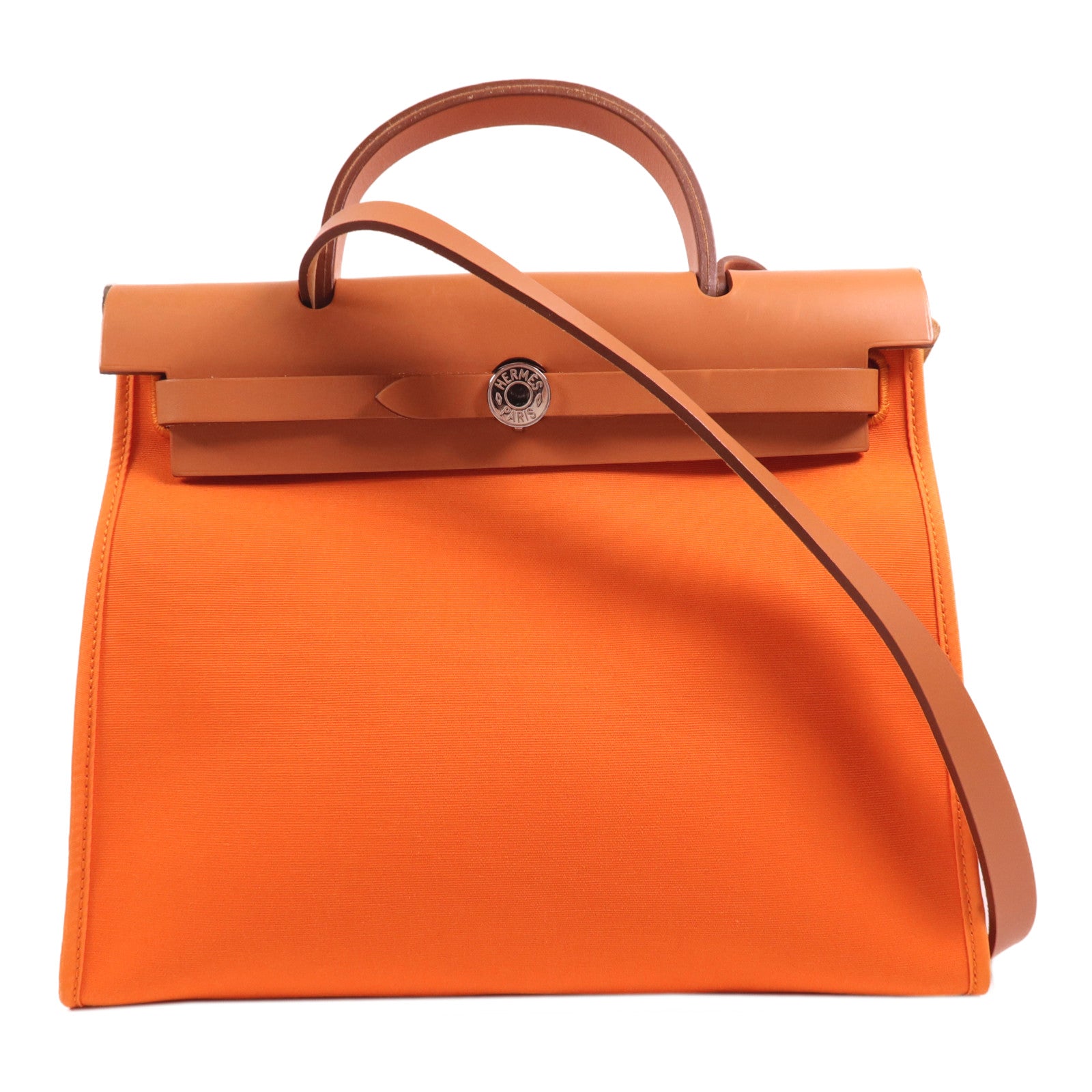 HERMES 帆布Herbag PM銀扣手挽肩背兩用袋Orange