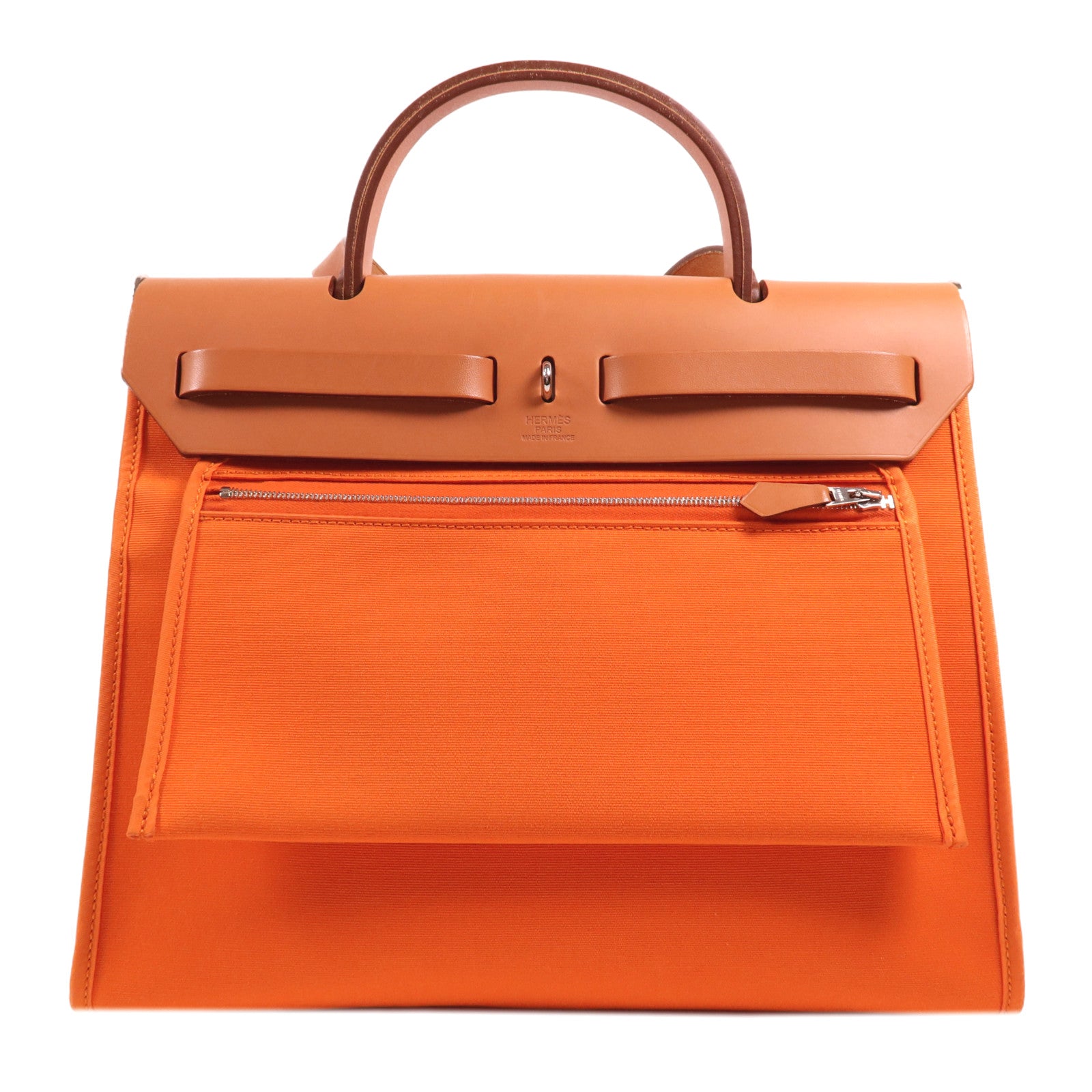 HERMES 帆布Herbag PM銀扣手挽肩背兩用袋Orange