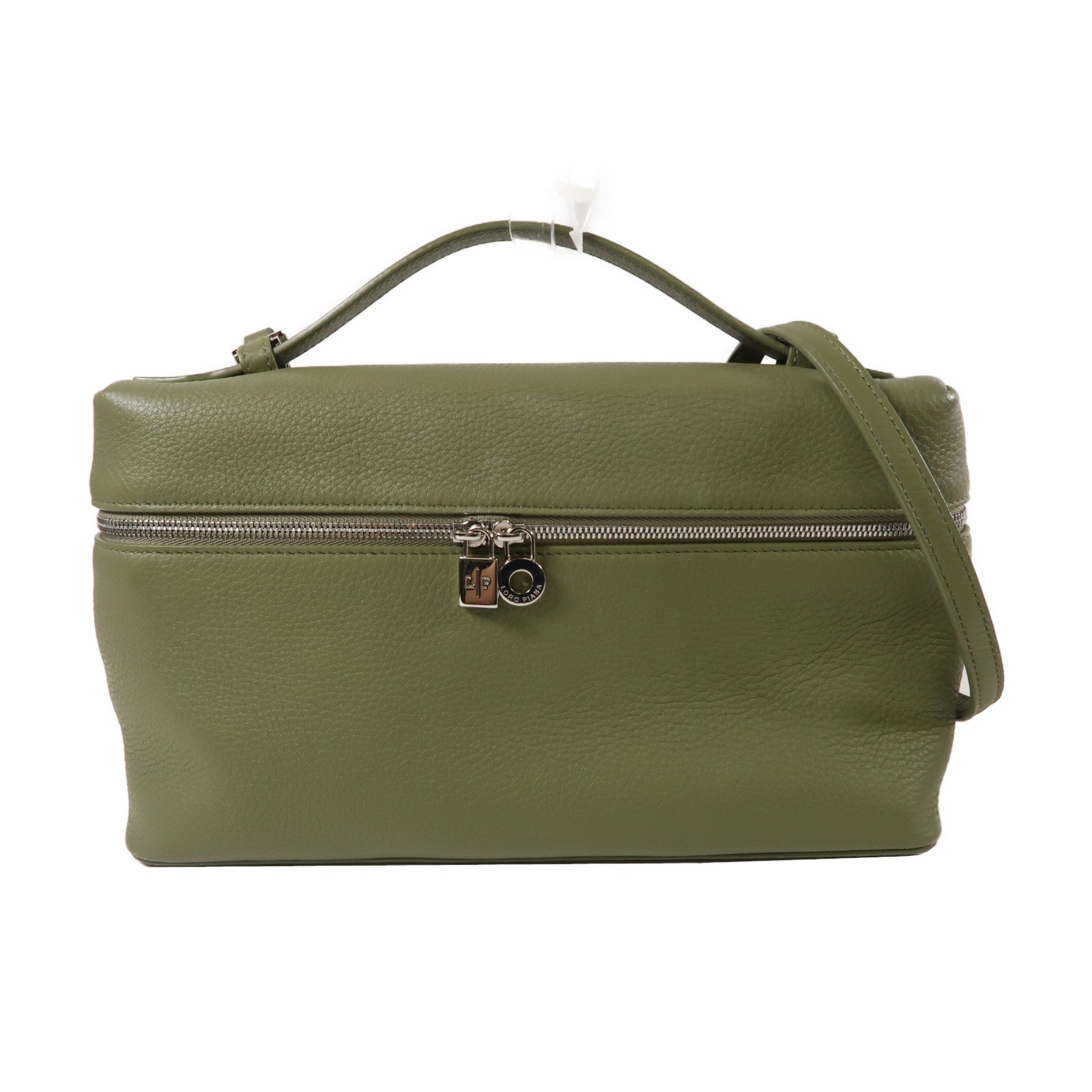 Loro Piana 皮革Extra Bag銀扣手挽肩背兩用袋綠色– Brand Off