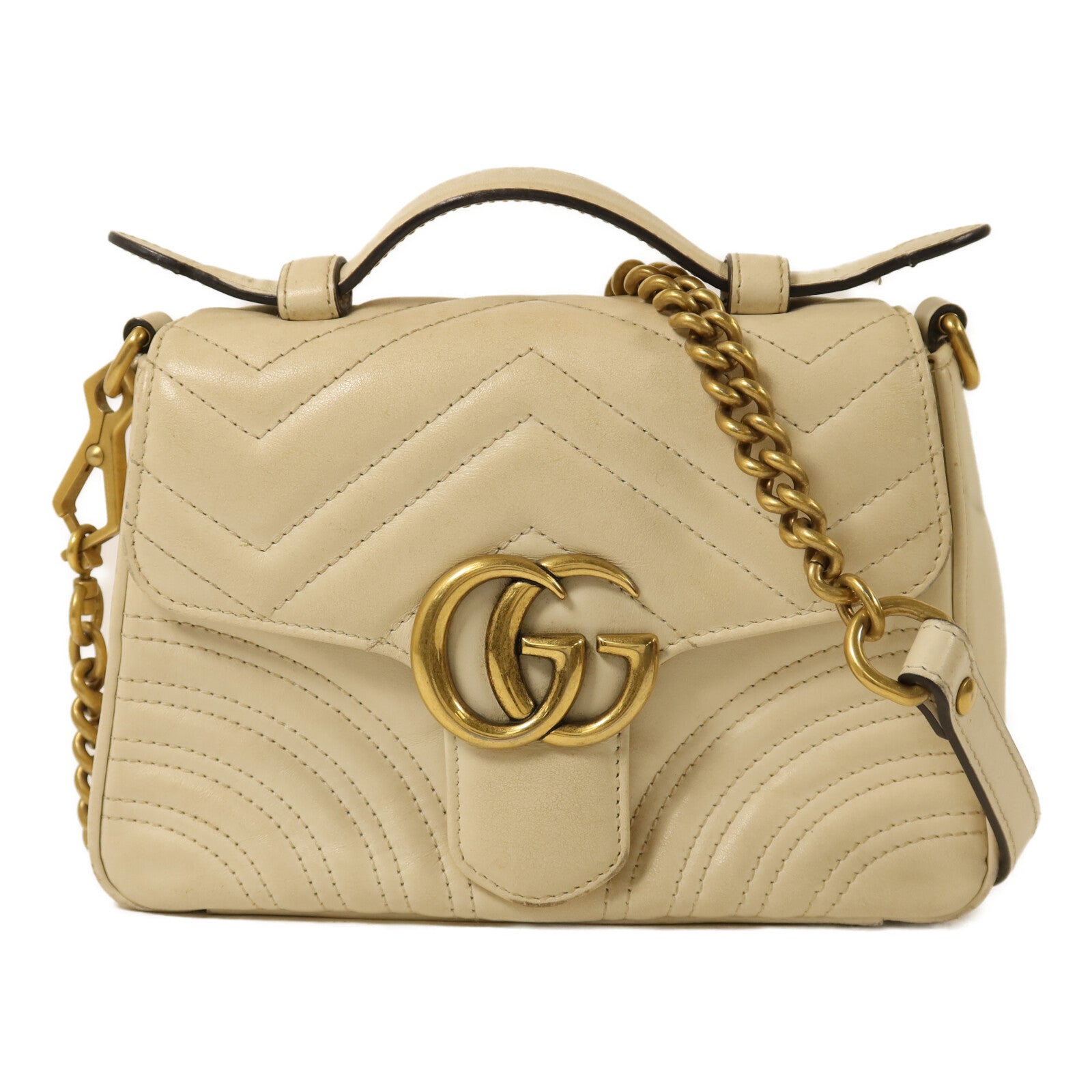 GUCCI 牛皮皮革GG Marmont金扣鏈帶手挽肩背兩用袋