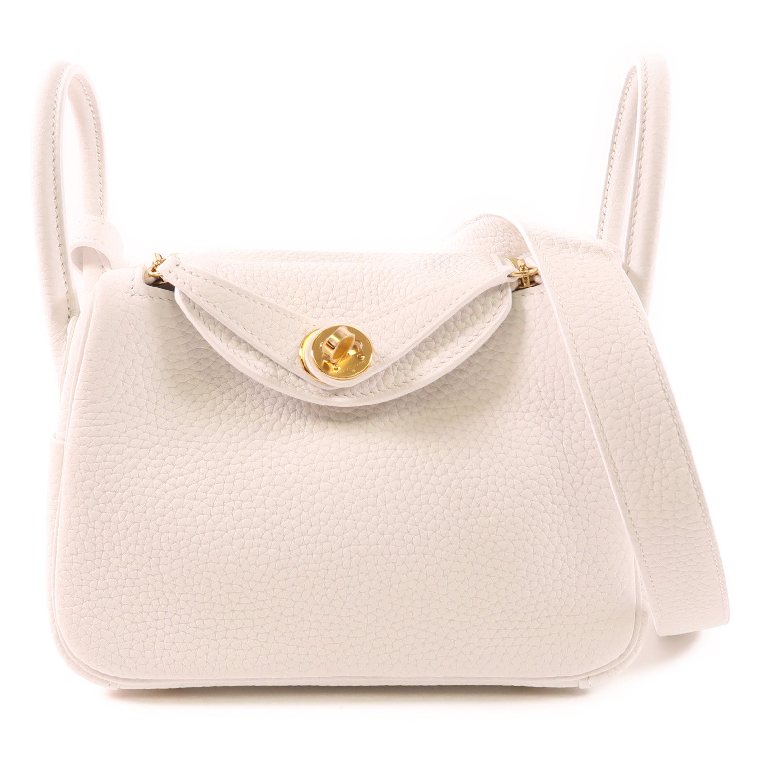 HERMES 【激減優惠】Clemence皮革Mini Lindy金扣手挽肩背兩用袋New White