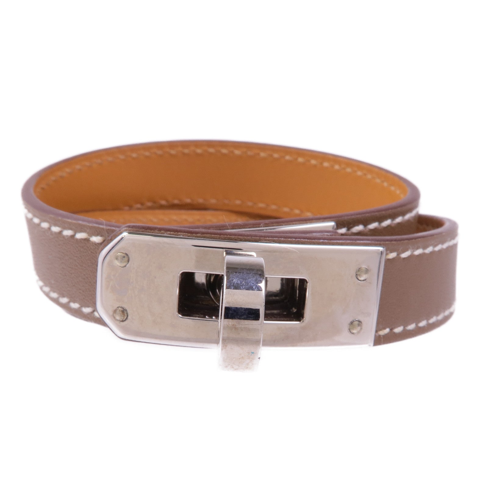 HERMES 【萬聖節商品】Swift皮革Kelly Double Tour Bracelet銀扣手帶Etoupe