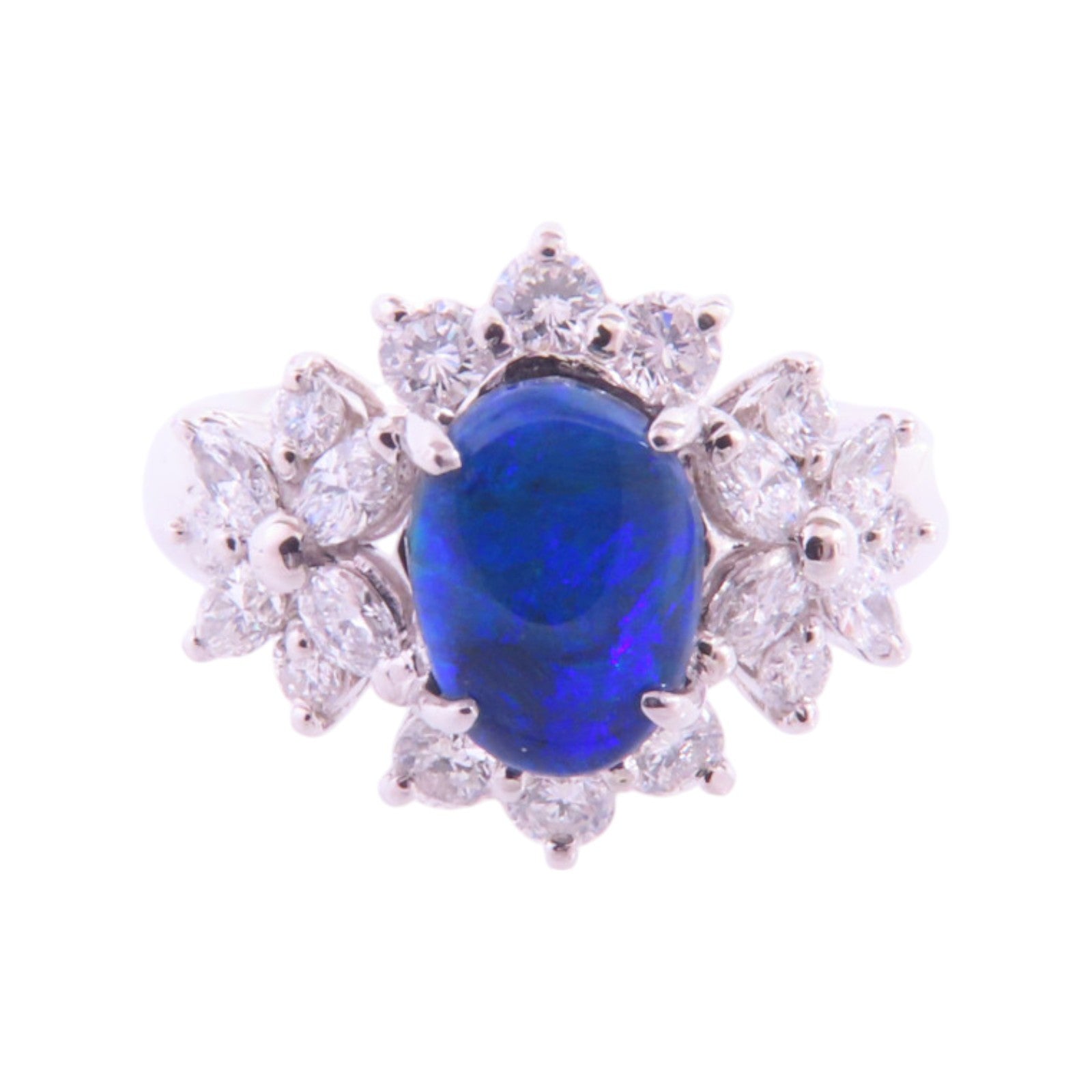 JEWELRY 【激減優惠】PT900鉑金/黒蛋白石/鑽石Black Opal Diamond Ring戒指US#5.5