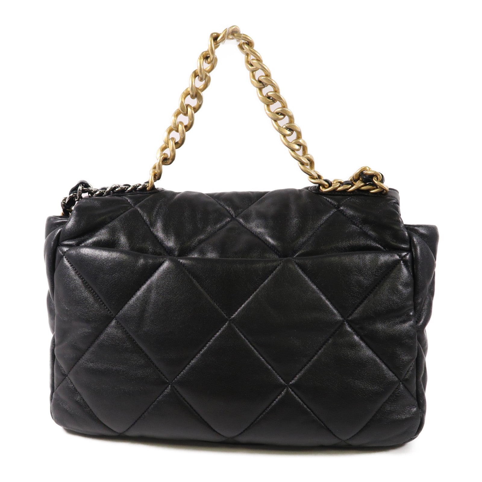 CHANEL 羊皮皮革C19金扣鏈帶手挽肩背兩用袋