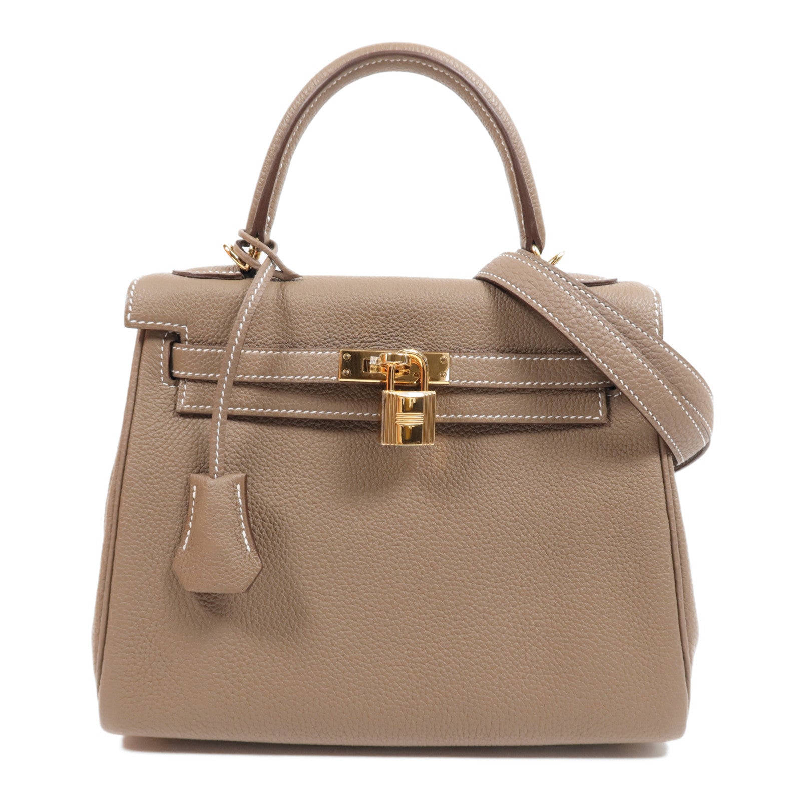 HERMES 【激減優惠】Togo皮革Kelly 25金扣手挽肩背兩用袋Etoupe