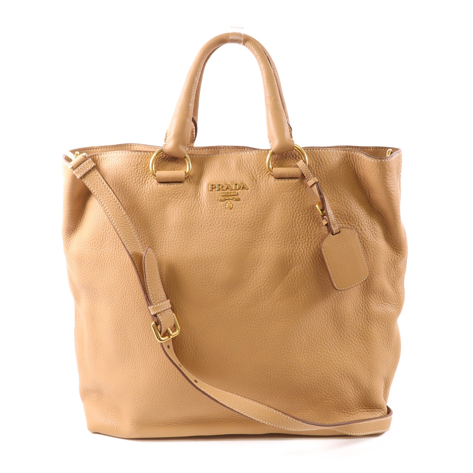 PRADA GHW Shoulder Bag 2way Handbag Calfskin Leather BN1713 Beige