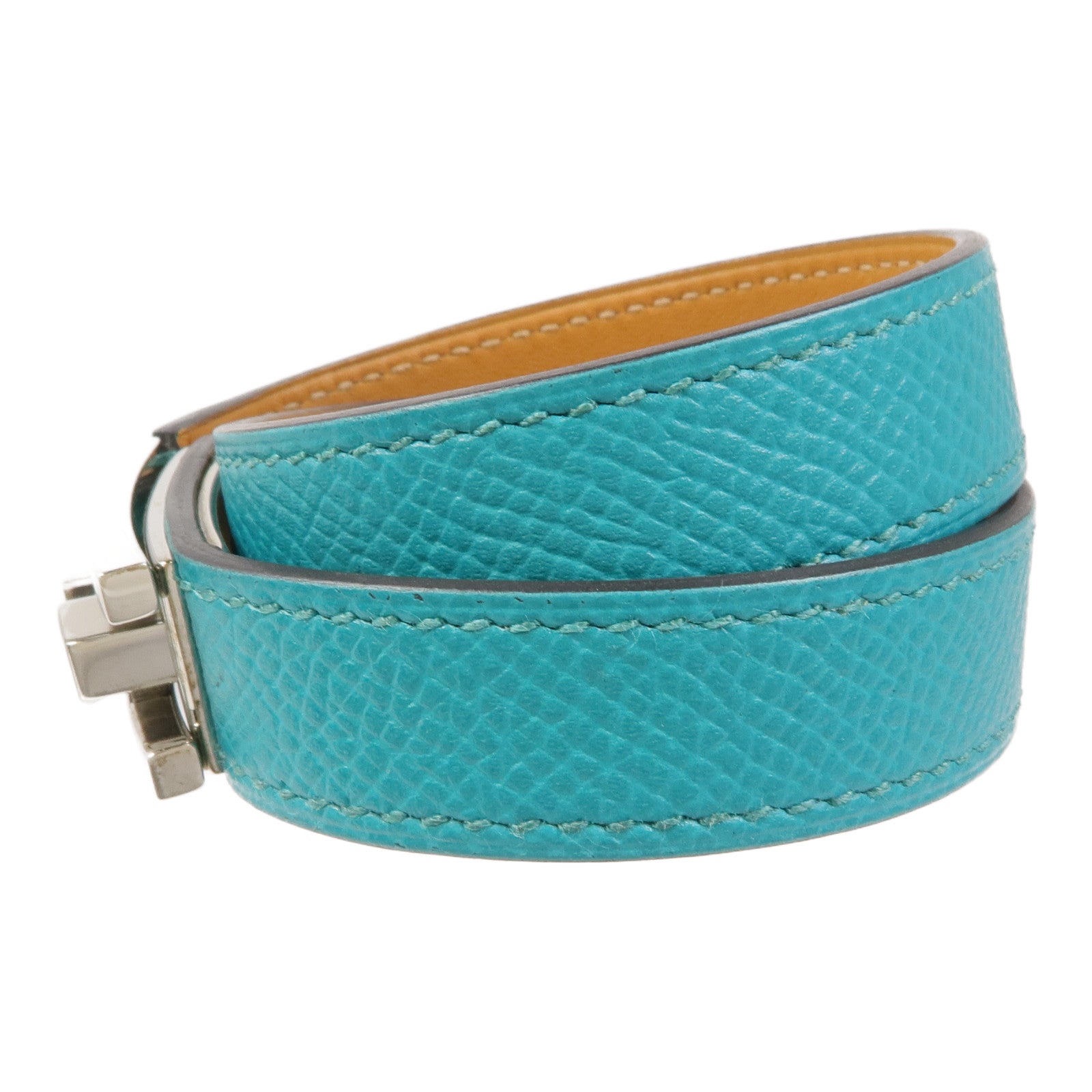 HERMES Epsom皮革Drag Double手鏈Bleu Paon