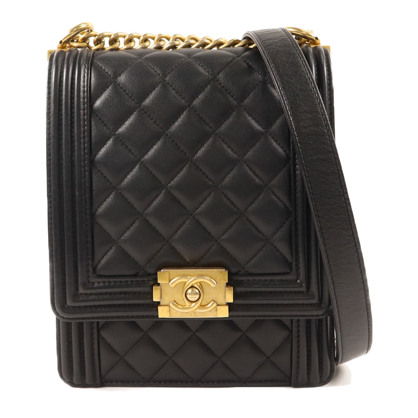 CHANEL 牛皮皮革Le Boy金扣鏈帶肩背袋