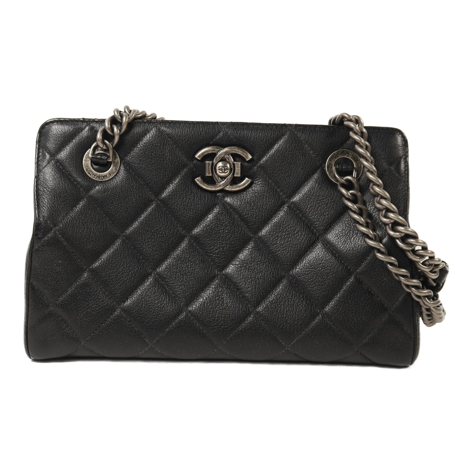 CHANEL 牛皮皮革Chain Shoulder銀扣鏈帶肩背袋