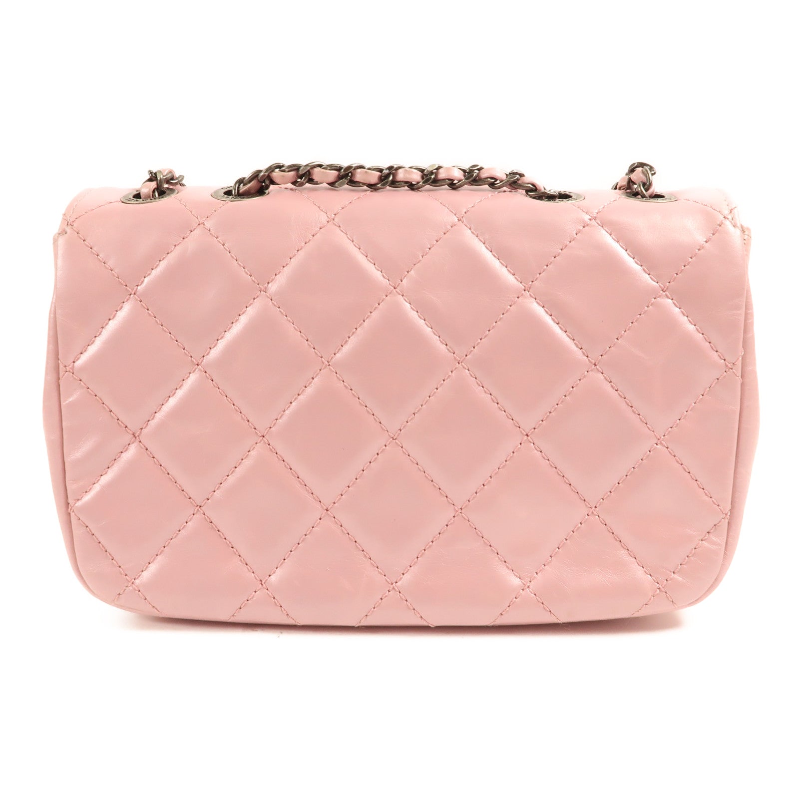 CHANEL 皮革Chain Shoulder銀扣鏈帶肩背袋