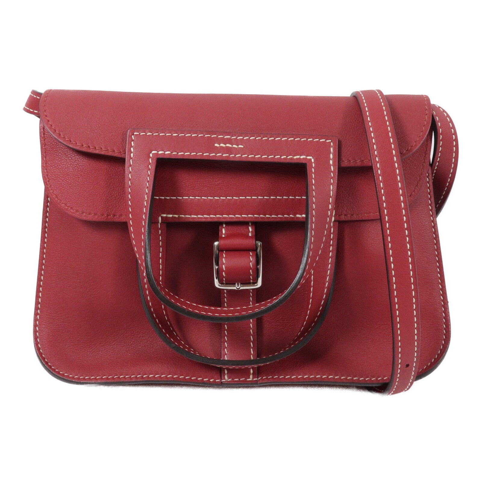 HERMES Swift皮革Mini Halzan手挽肩背兩用袋Rouge Grenat