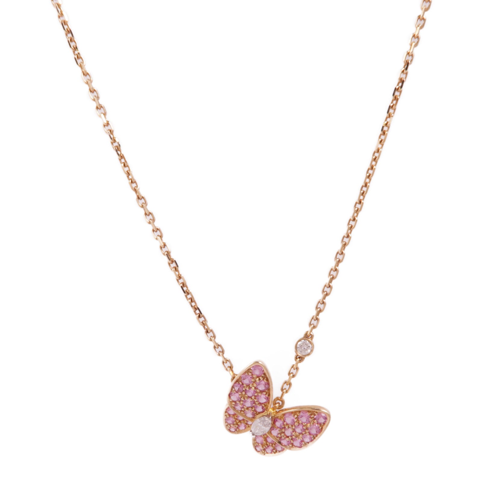 Van Cleef & Arpels 18K玫瑰金Two Butterfly Pendant紅寶石/鑽石項鍊