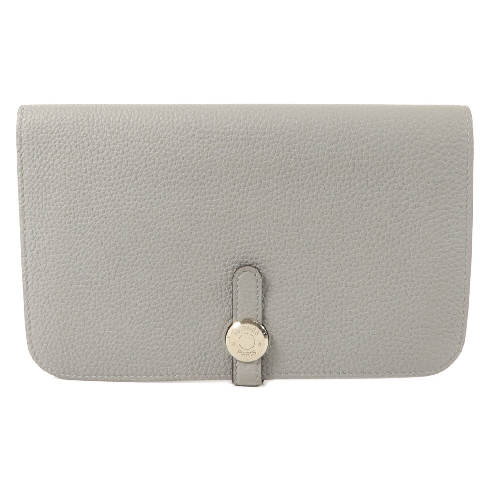 HERMES Clemence皮革Dogon GM長錢包Gris Mouette