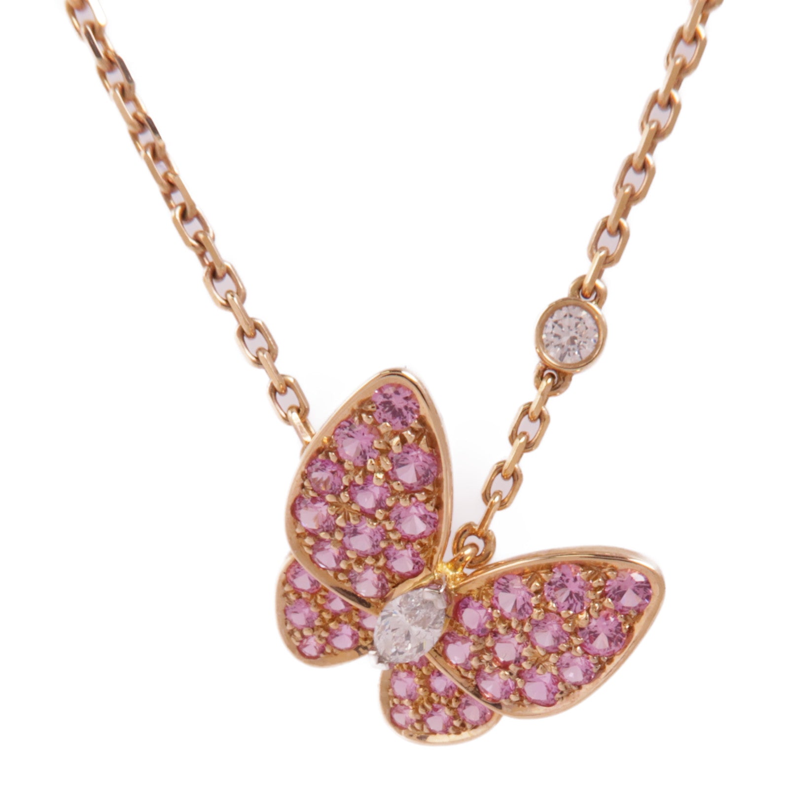 Van Cleef & Arpels 18K玫瑰金Two Butterfly Pendant紅寶石/鑽石項鍊