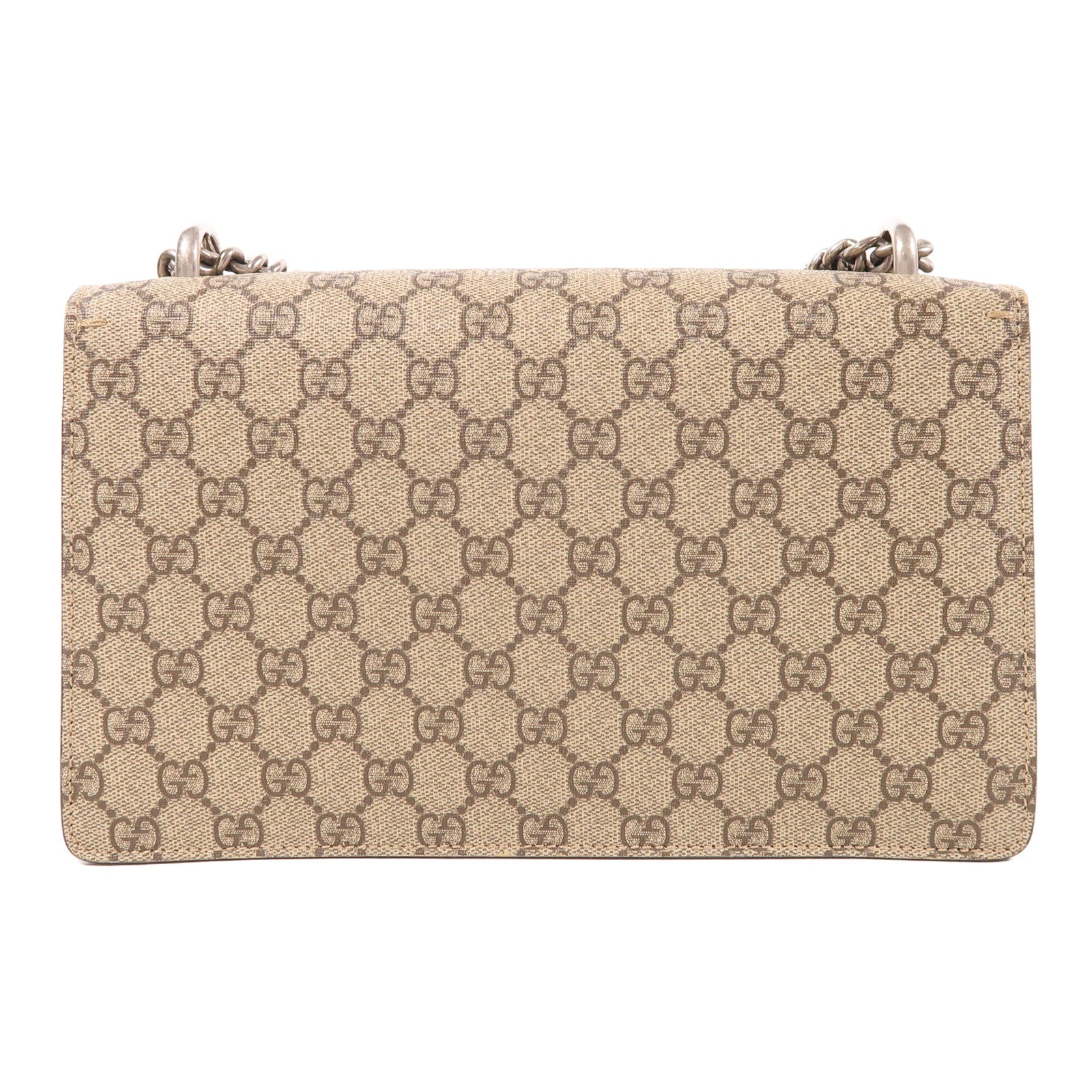 GUCCI 塗層帆布Dionysus銀扣鏈帶肩背袋