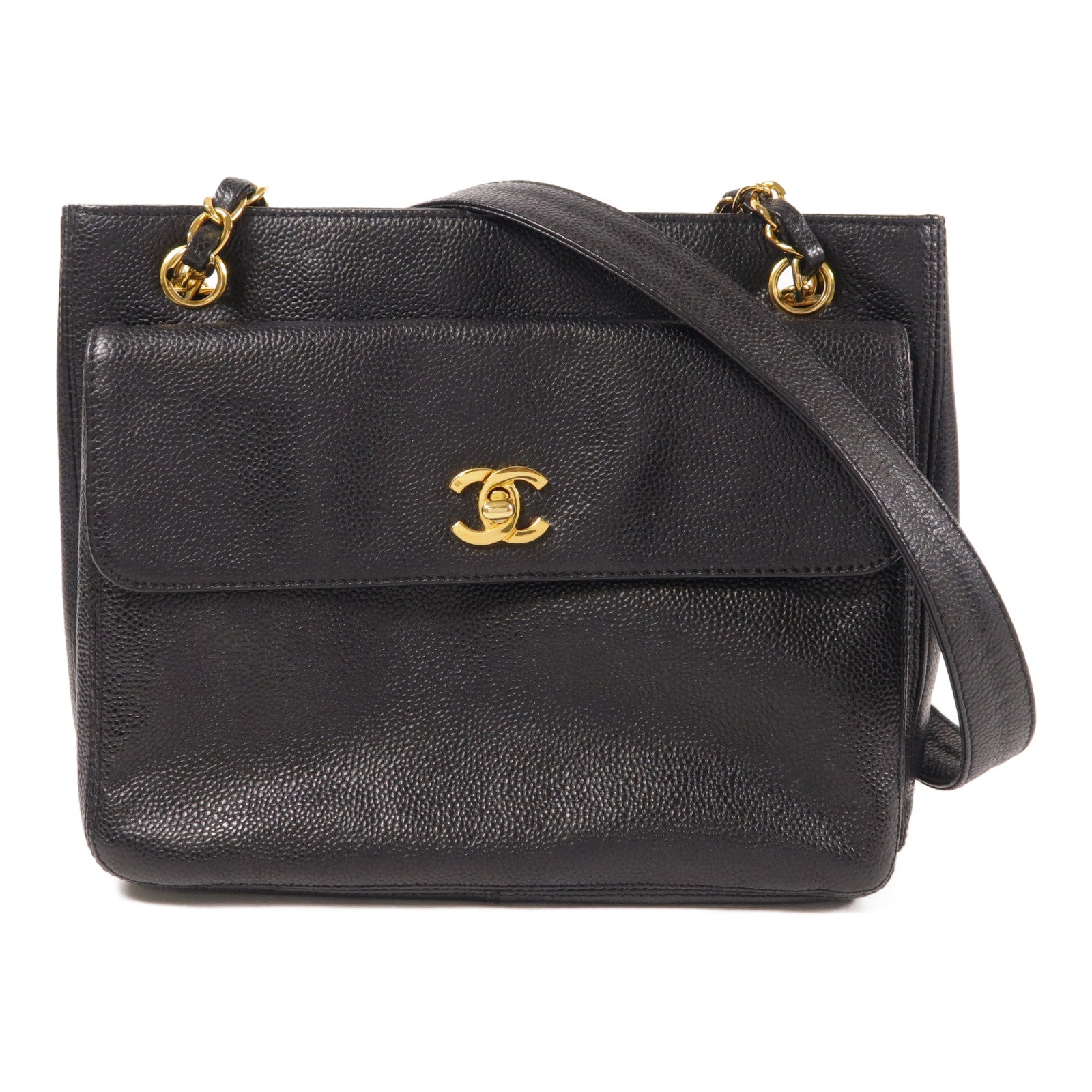 CHANEL 牛皮皮革Chain Shoulder金扣肩背袋