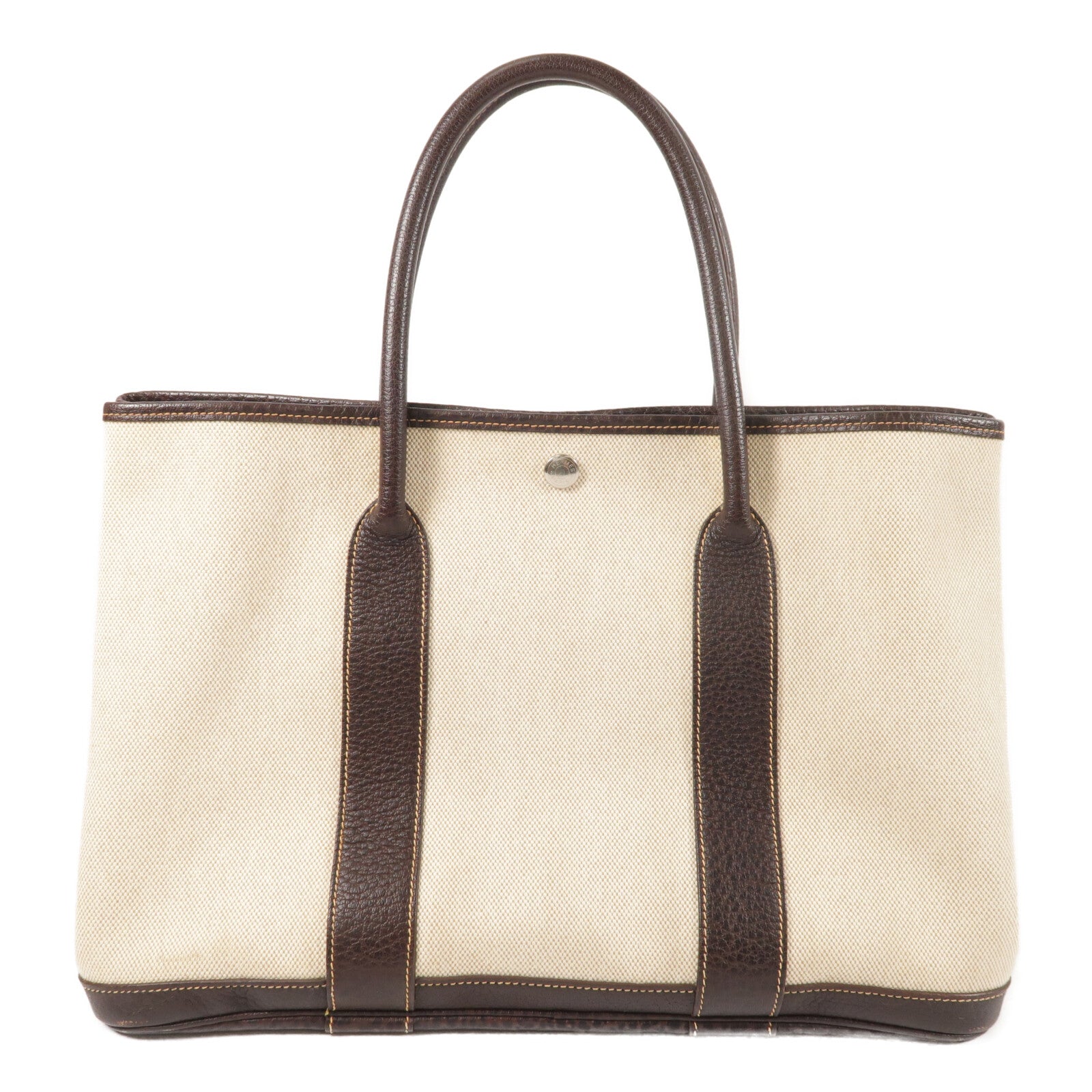 HERMES 帆布GardenParty PM銀扣手挽袋