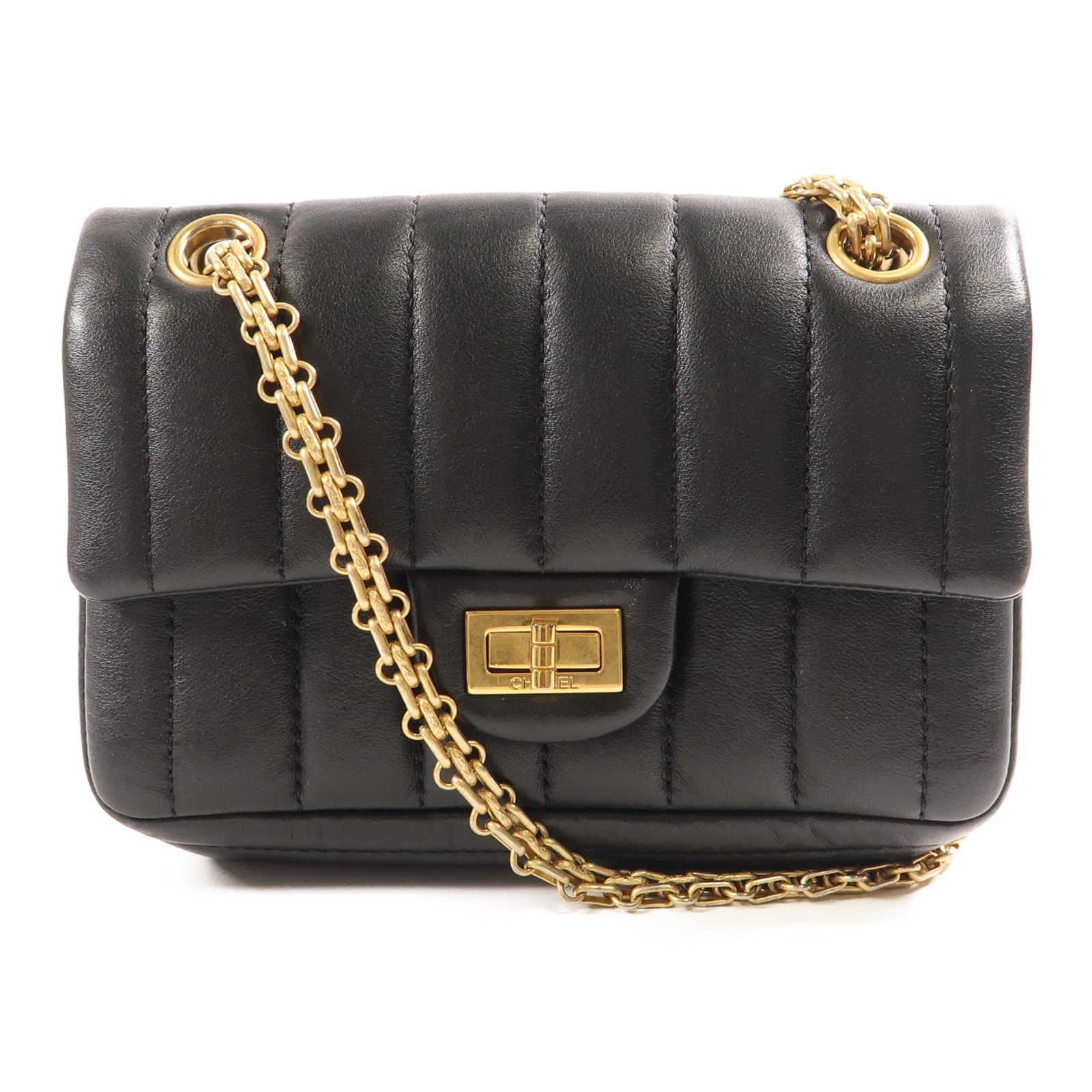 CHANEL 牛皮皮革2.55 Mini金扣鏈帶肩背袋