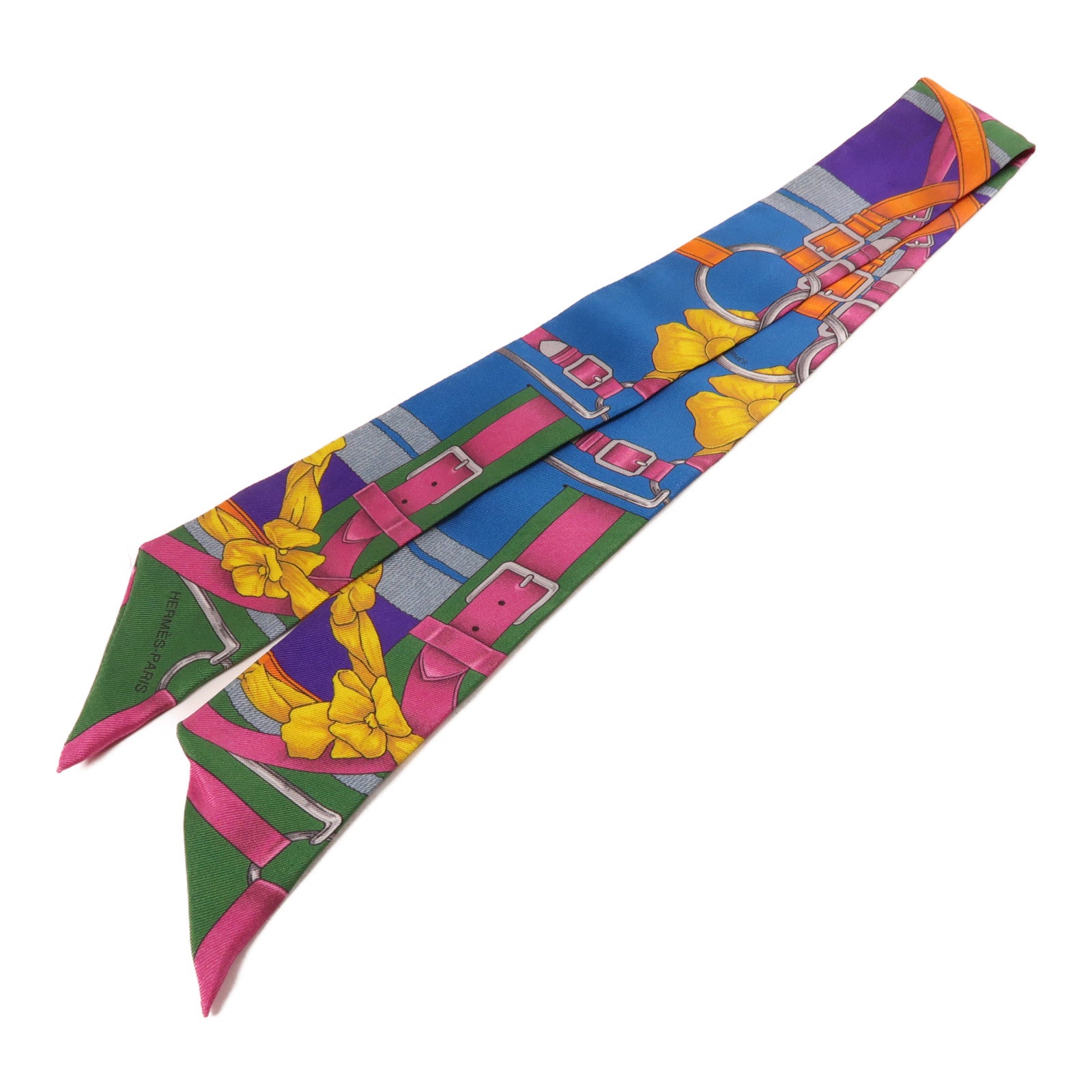 HERMES 絲質Twilly絲巾藍色/紫色