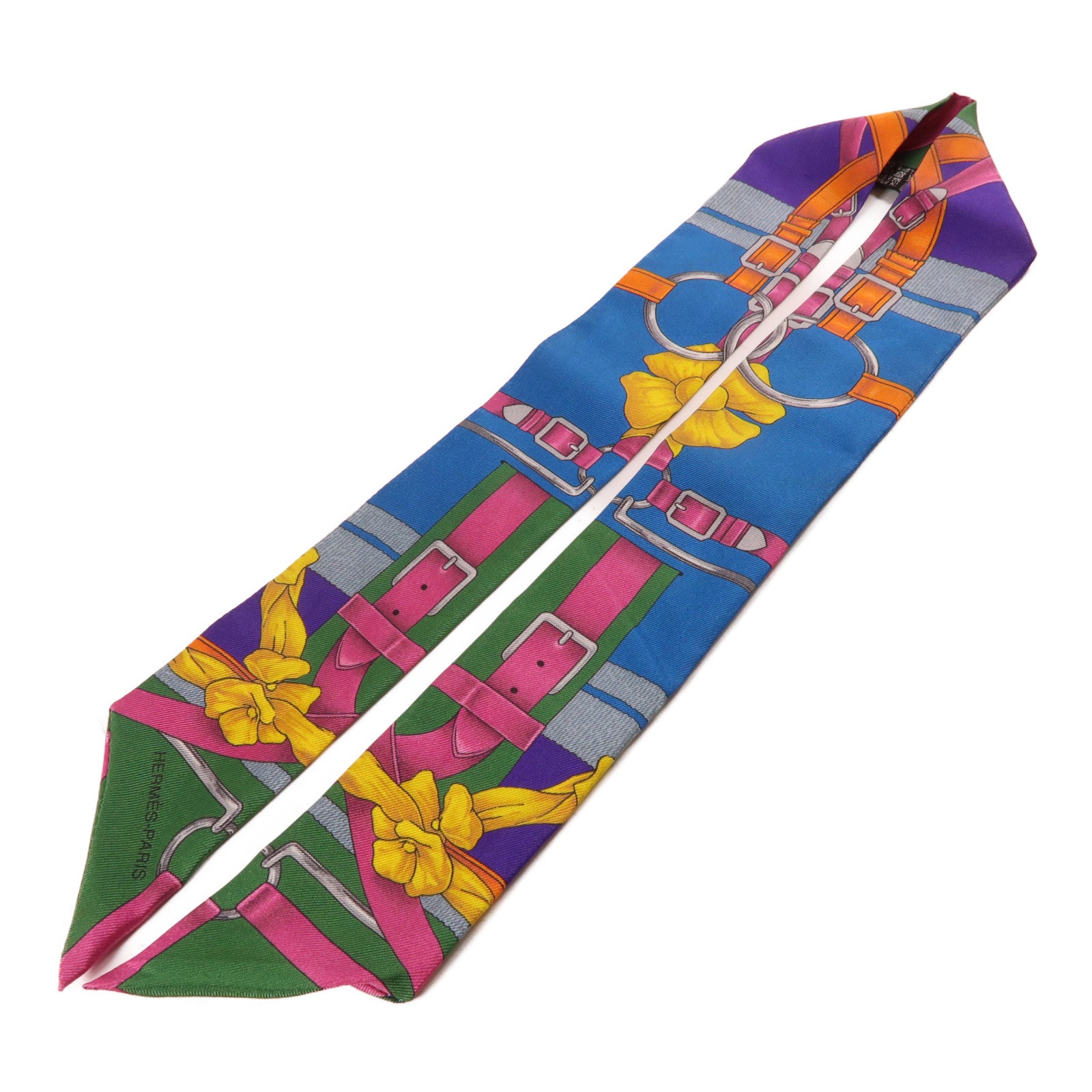 HERMES 絲質Twilly絲巾藍色/紫色