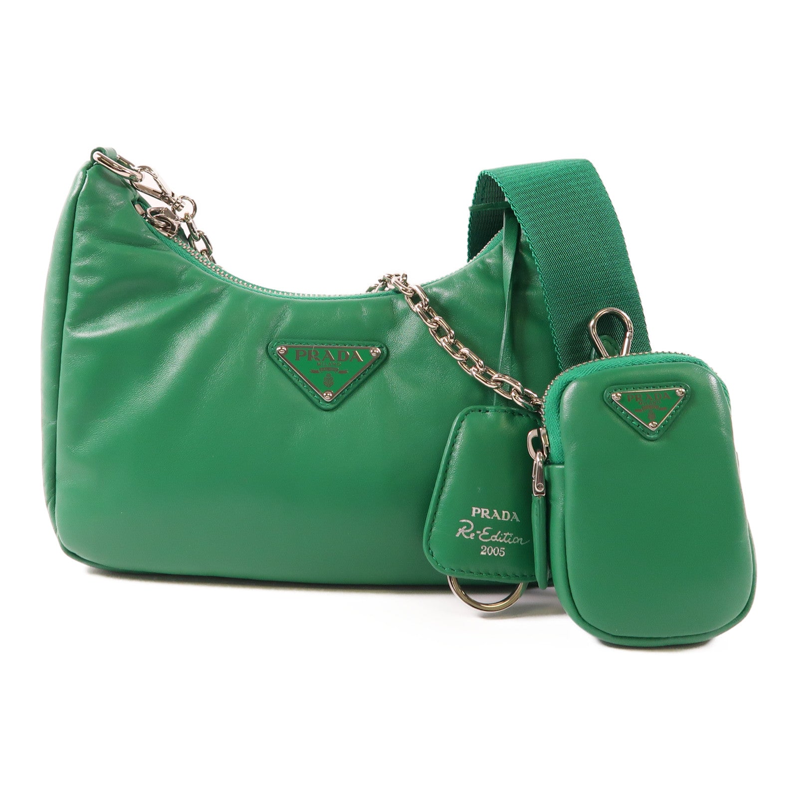 PRADA 羊皮皮革Re-Edition2005銀扣鏈帶肩背袋