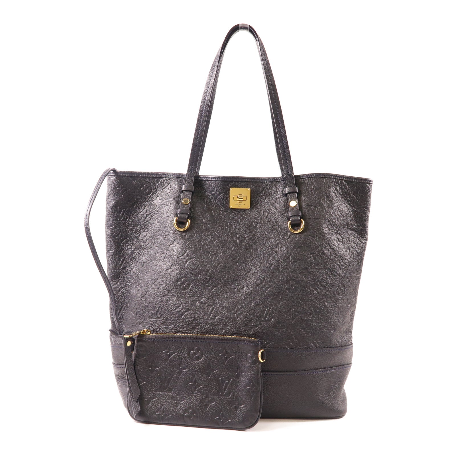 LOUIS VUITTON Monogram Empreinte Citadine GM金扣肩背袋/深藍色