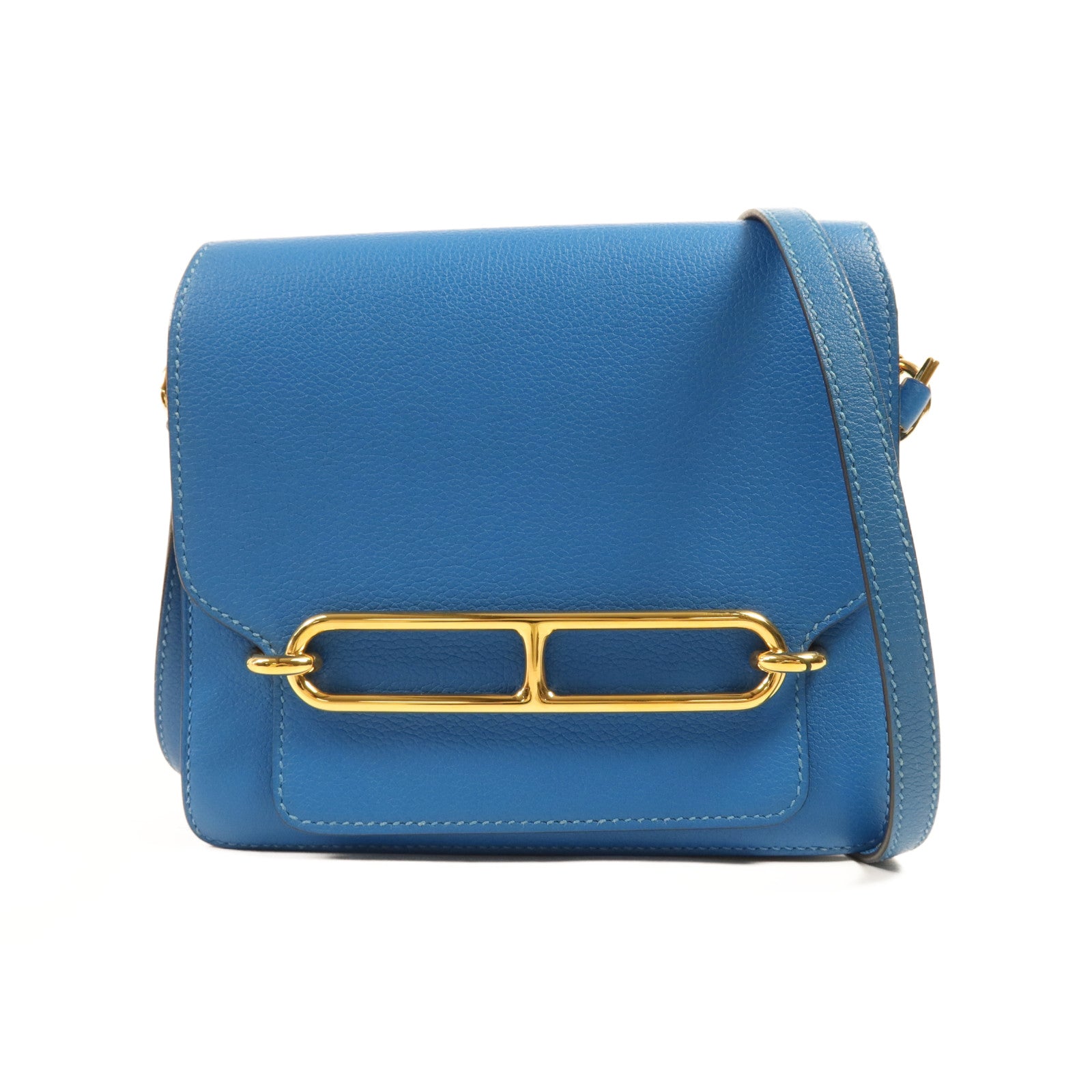 HERMES 【Hermes Fair】Evercolor皮革Roulis Mini金扣肩背袋Blue Zanzibar