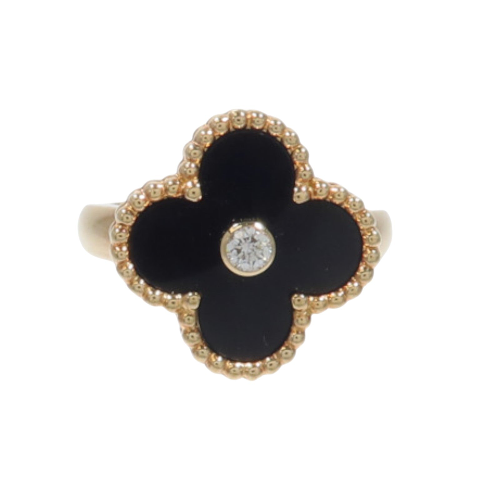 Van Cleef & Arpels 18K黃金Vintage Alhambra Ring縞瑪瑙/鑽石戒指
