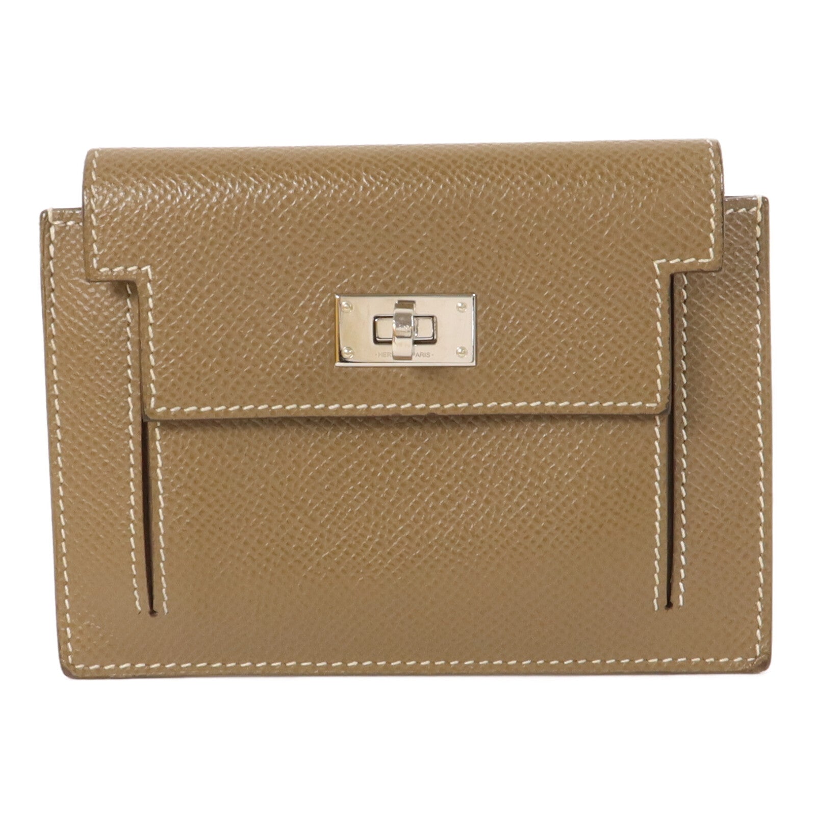 HERMES Epsom皮革Kelly Pocket Compact Wallet錢包Etoupe