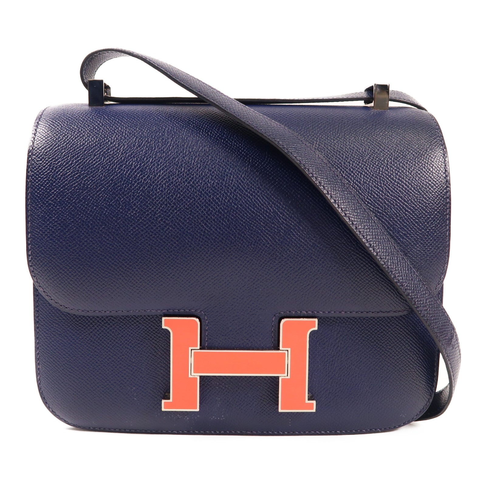 HERMES 【激減優惠】Epsom皮革Constance 24銀扣肩背袋Bleu Sapair