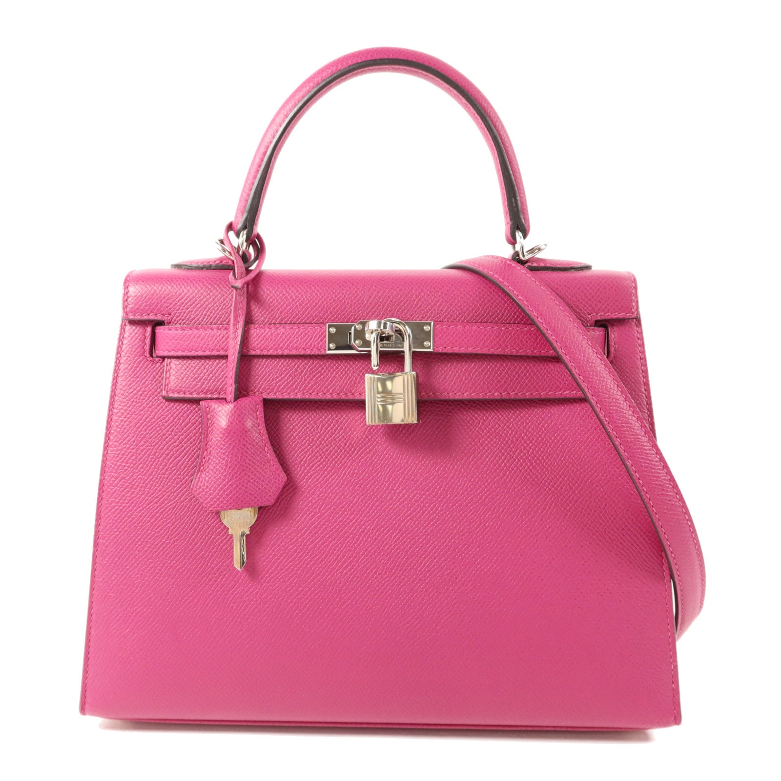HERMES Epsom皮革Sac Kelly II Sellier 25銀扣手挽肩背兩用袋Rose Pourpre