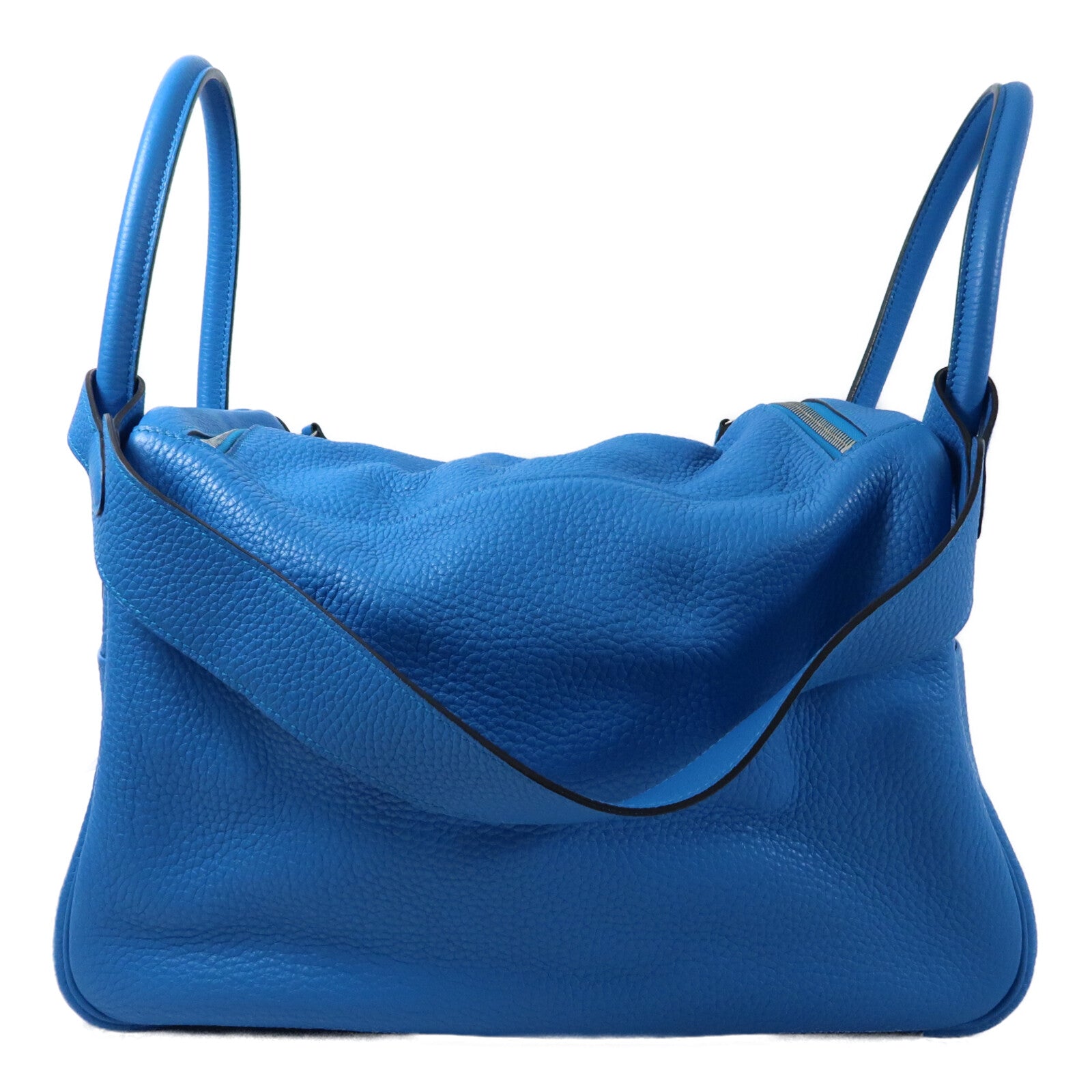 HERMES Clemence皮革Lindy 34銀扣手挽肩背兩用袋Bleu Zanzibar