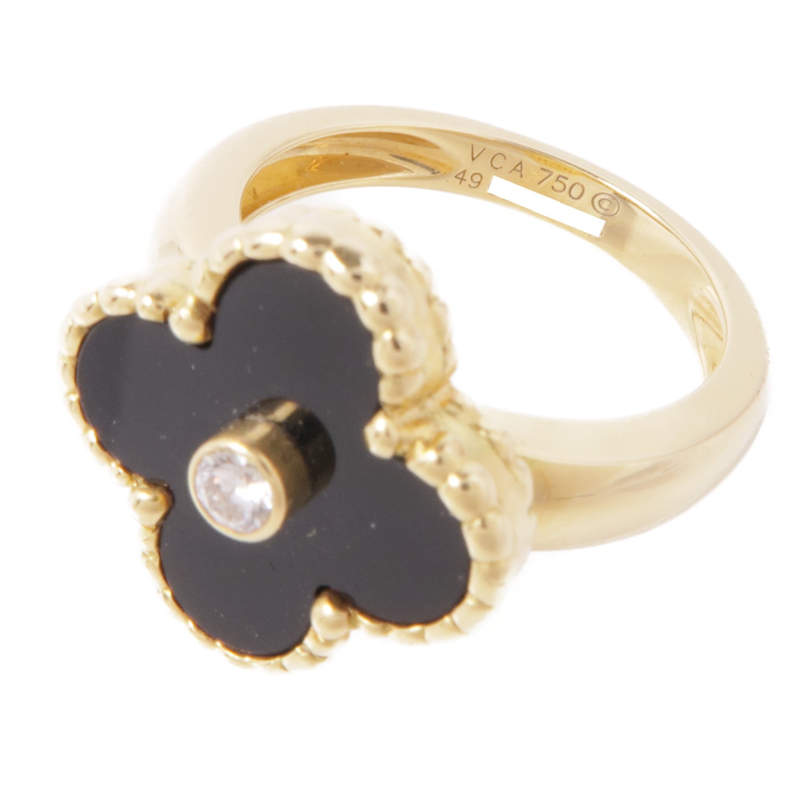 Van Cleef & Arpels 18K黃金Vintage Alhambra Ring鑽石/黑瑪瑙戒指VCA#49 US#5