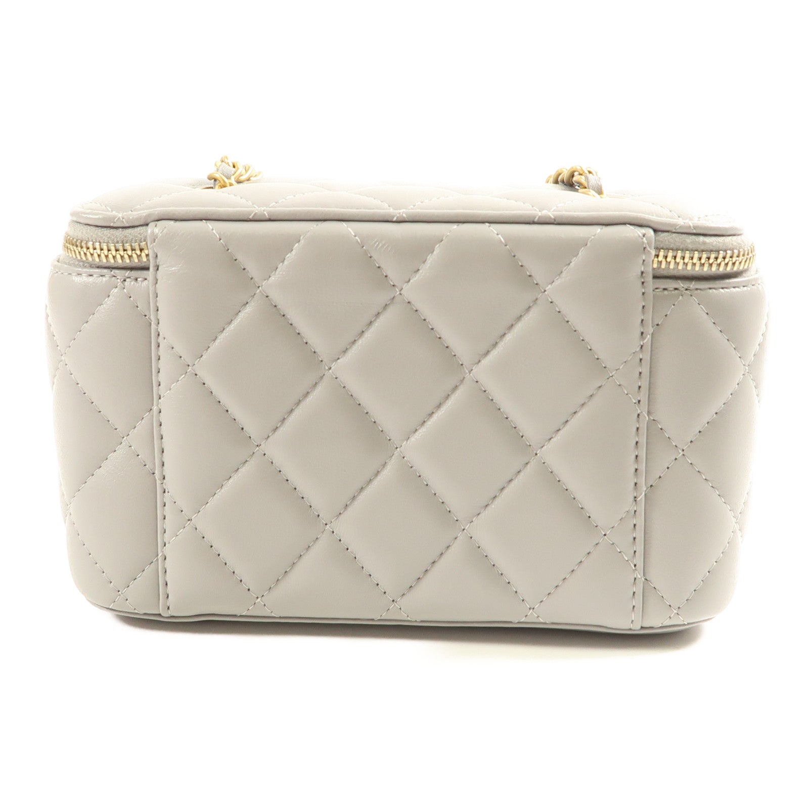 CHANEL CC GHW Vanity Case Chain Shoulder Bag Calfskin Leather Grey