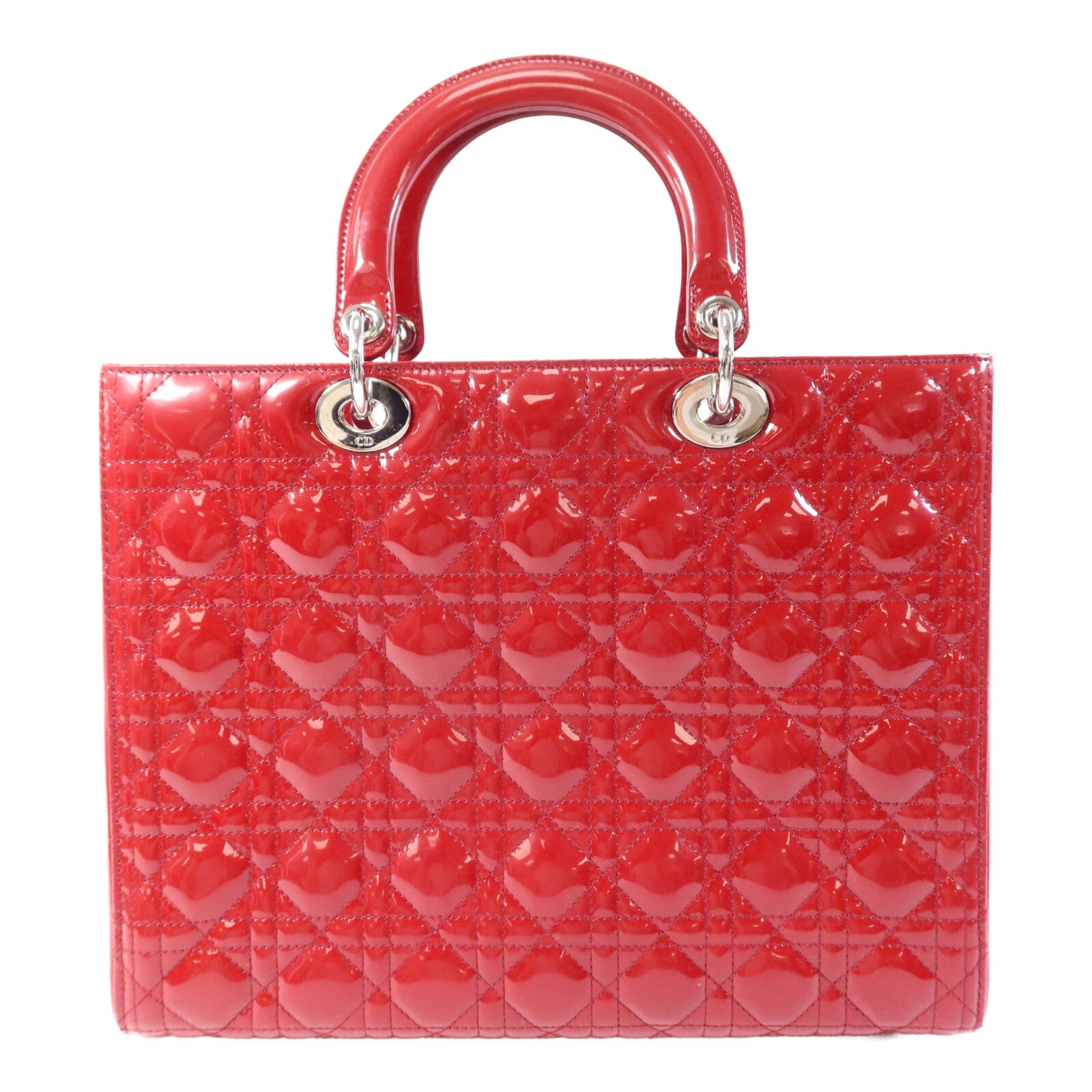 Dior 漆皮皮革Lady Dior Large銀扣肩背袋