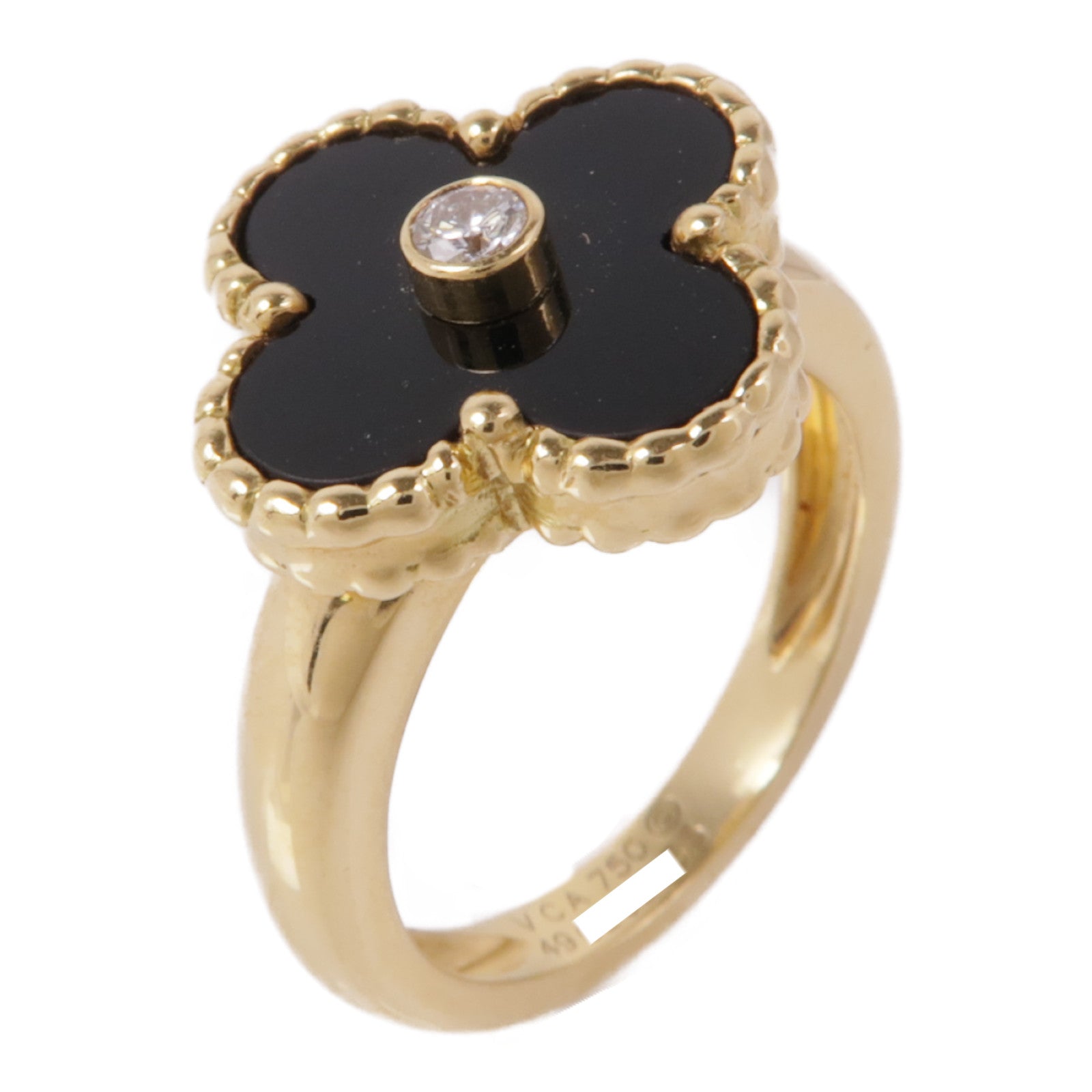Van Cleef & Arpels 18K黃金Vintage Alhambra Ring鑽石/黑瑪瑙戒指VCA#49 US#5