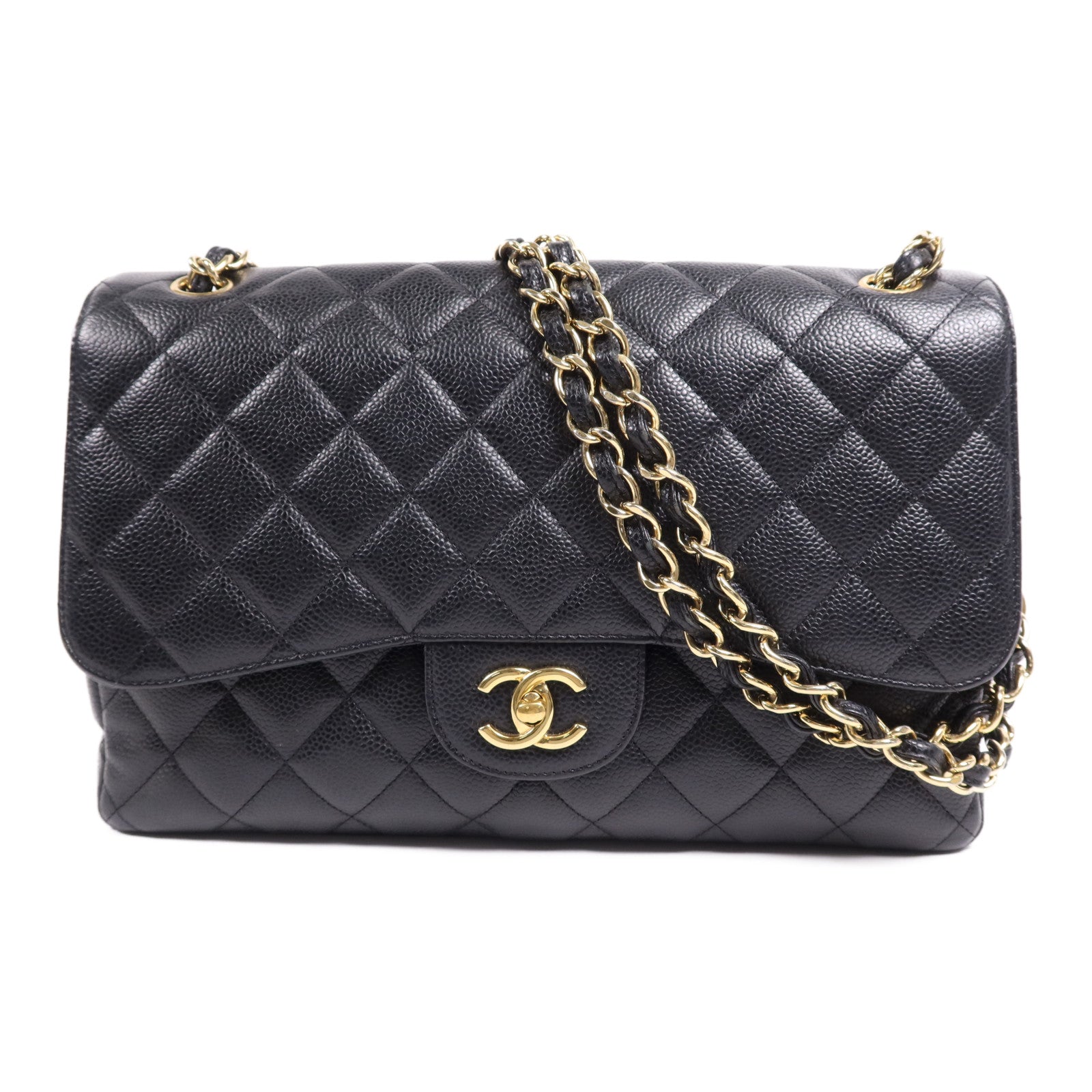 CHANEL 牛皮皮革Large Classic金扣鏈帶肩背袋