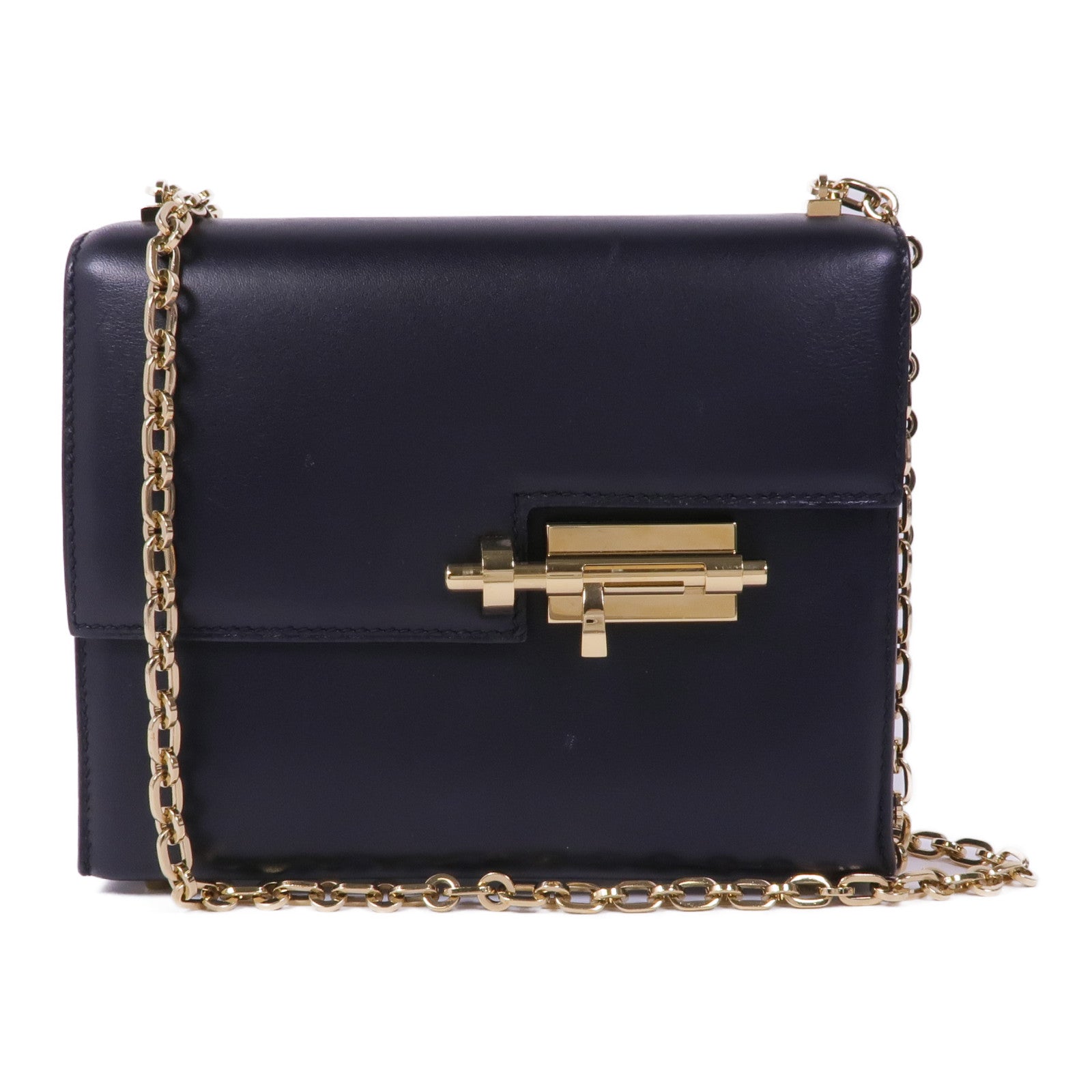 HERMES 【激減優惠】Tadelakt皮革Verrou Mini金扣鏈帶肩背袋Noir