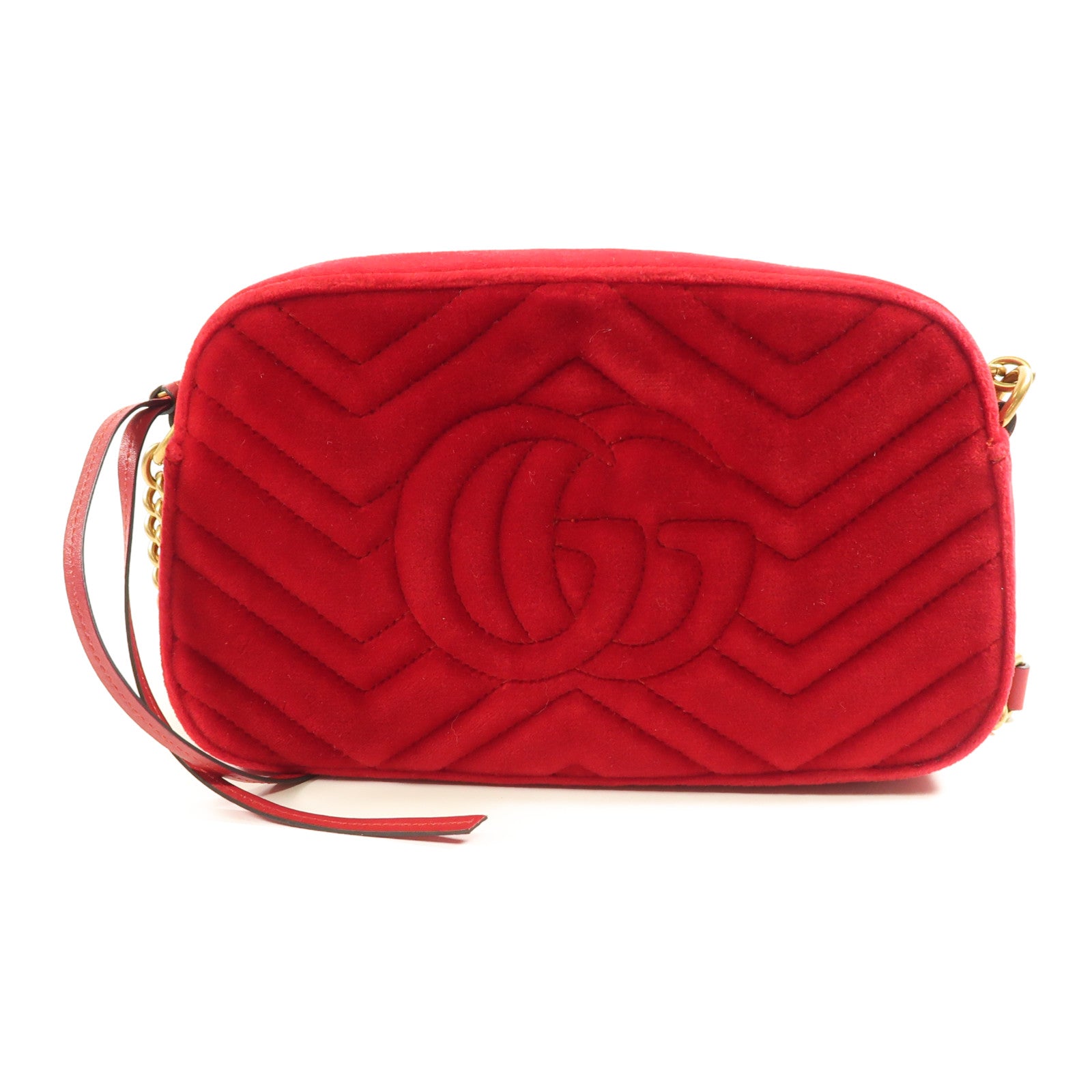 GUCCI GHW GG Marmont Small Chain Shoulder Bag Velvet 447632 Red