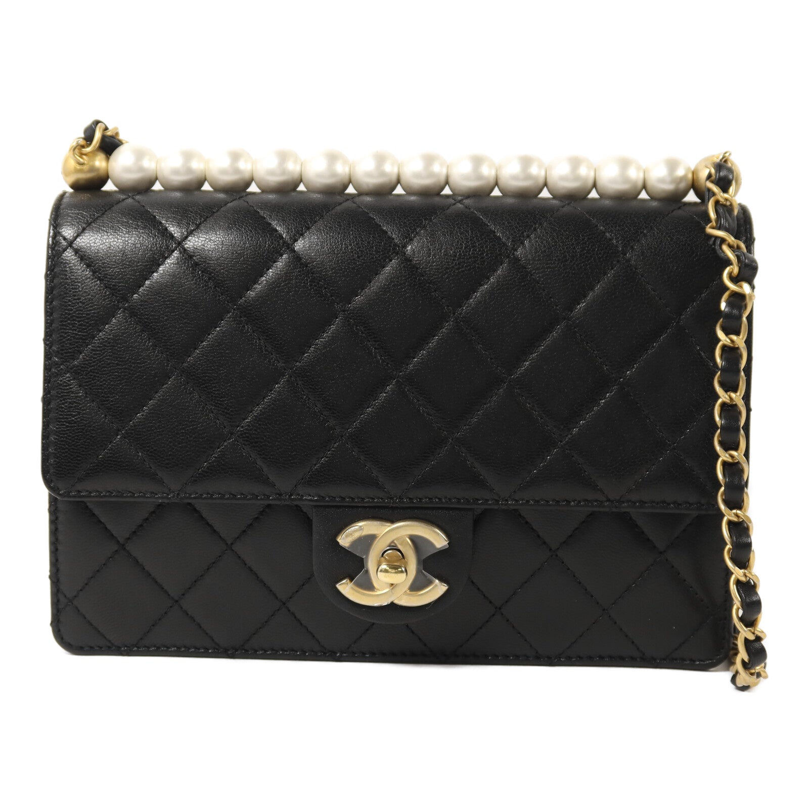 CHANEL 羊皮皮革Chain Shoulder金扣鏈帶肩背袋
