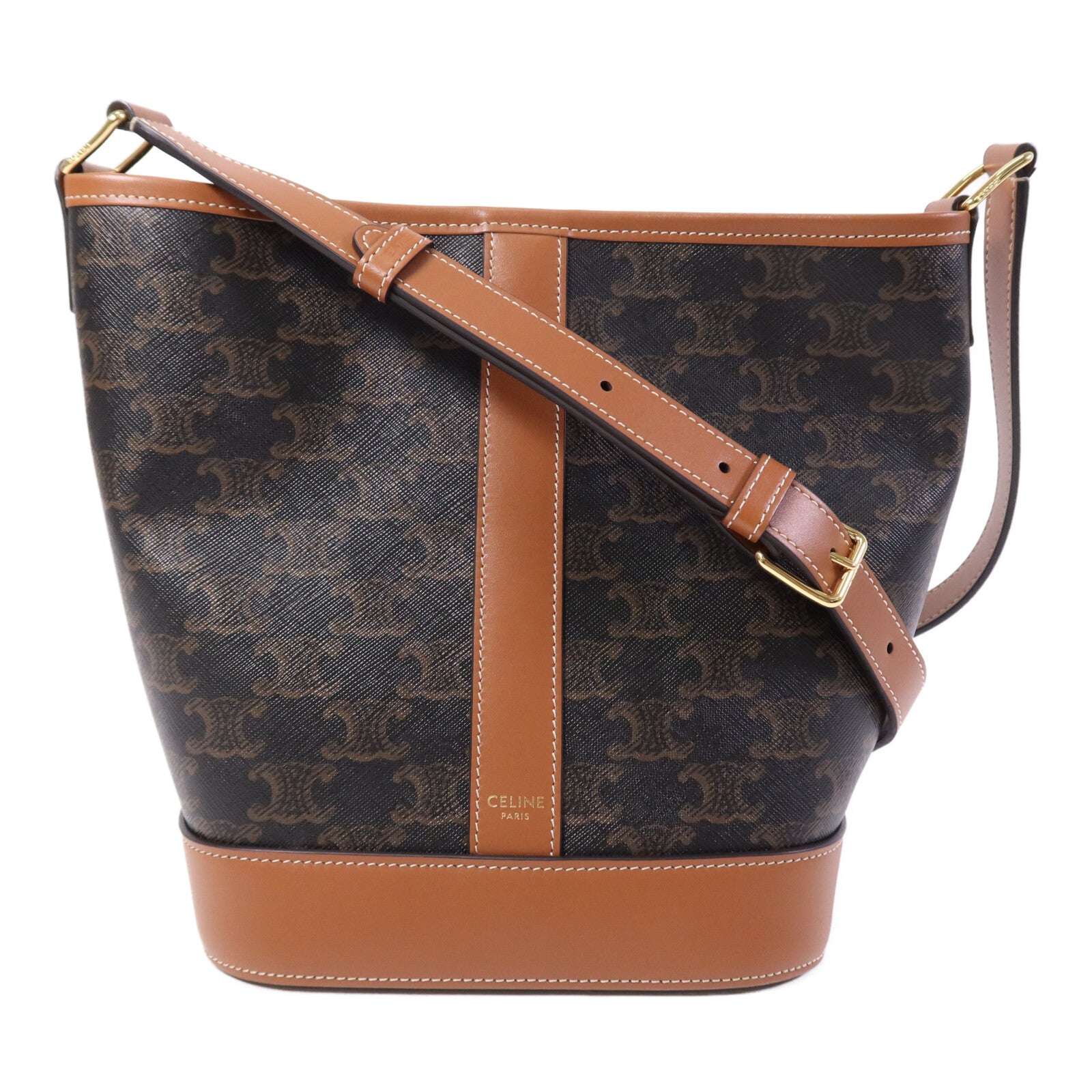 CELINE 塗層帆布Triomphe Bucket Small金扣肩背袋
